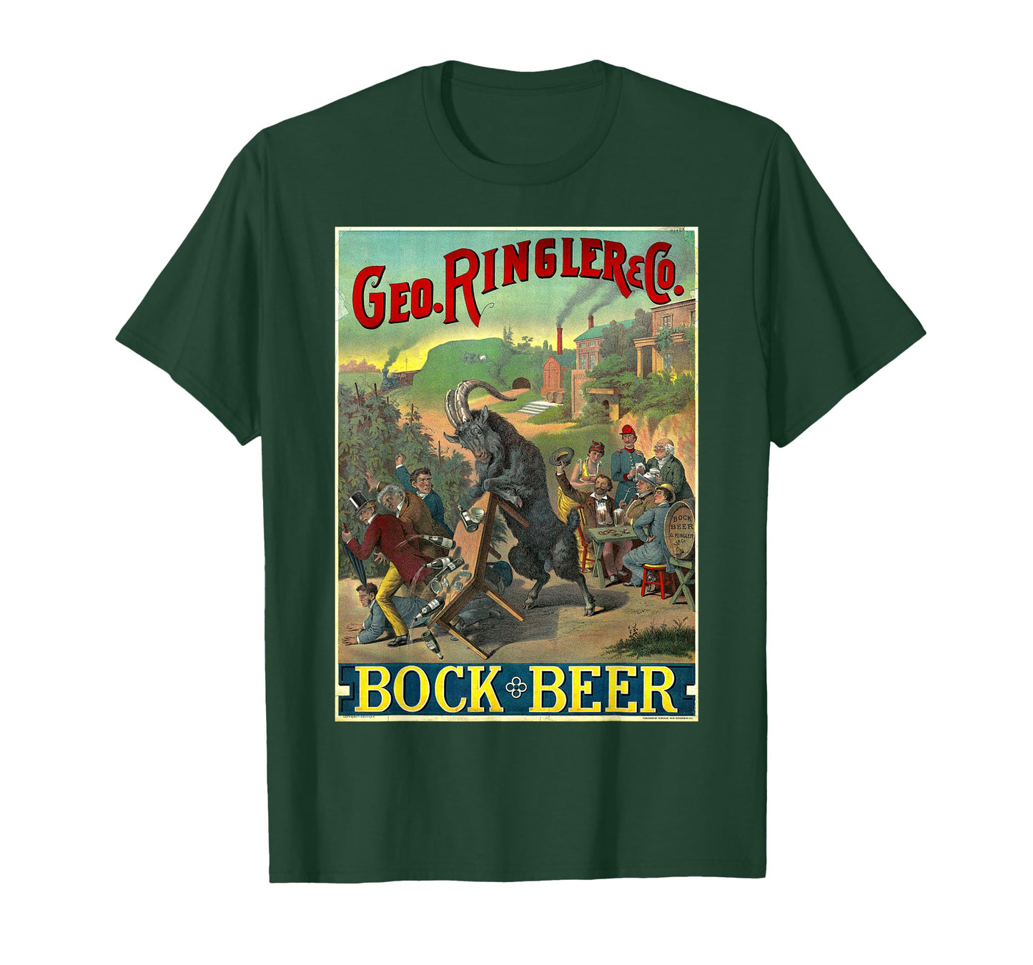 Black Goat Bock Beer Knocking Over Table of Wine T-Shirt