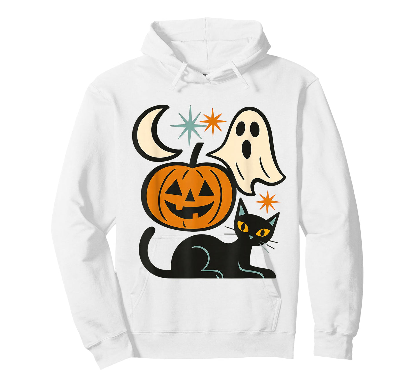 Spooky Cute Retro Halloween Cat Ghost Pumpkin Moon Design T-Shirt