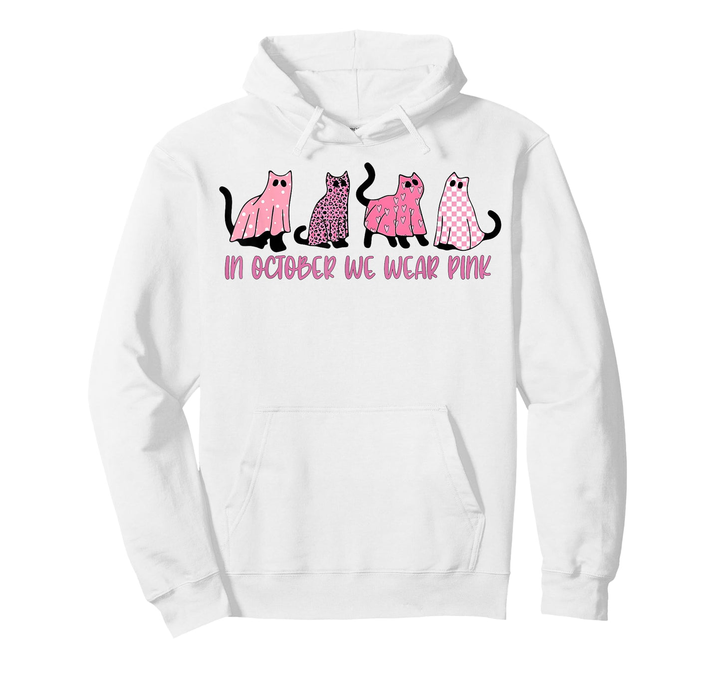 in October We Wear Pink Ghost Cats Breast Cancer Awareness T-Shirt