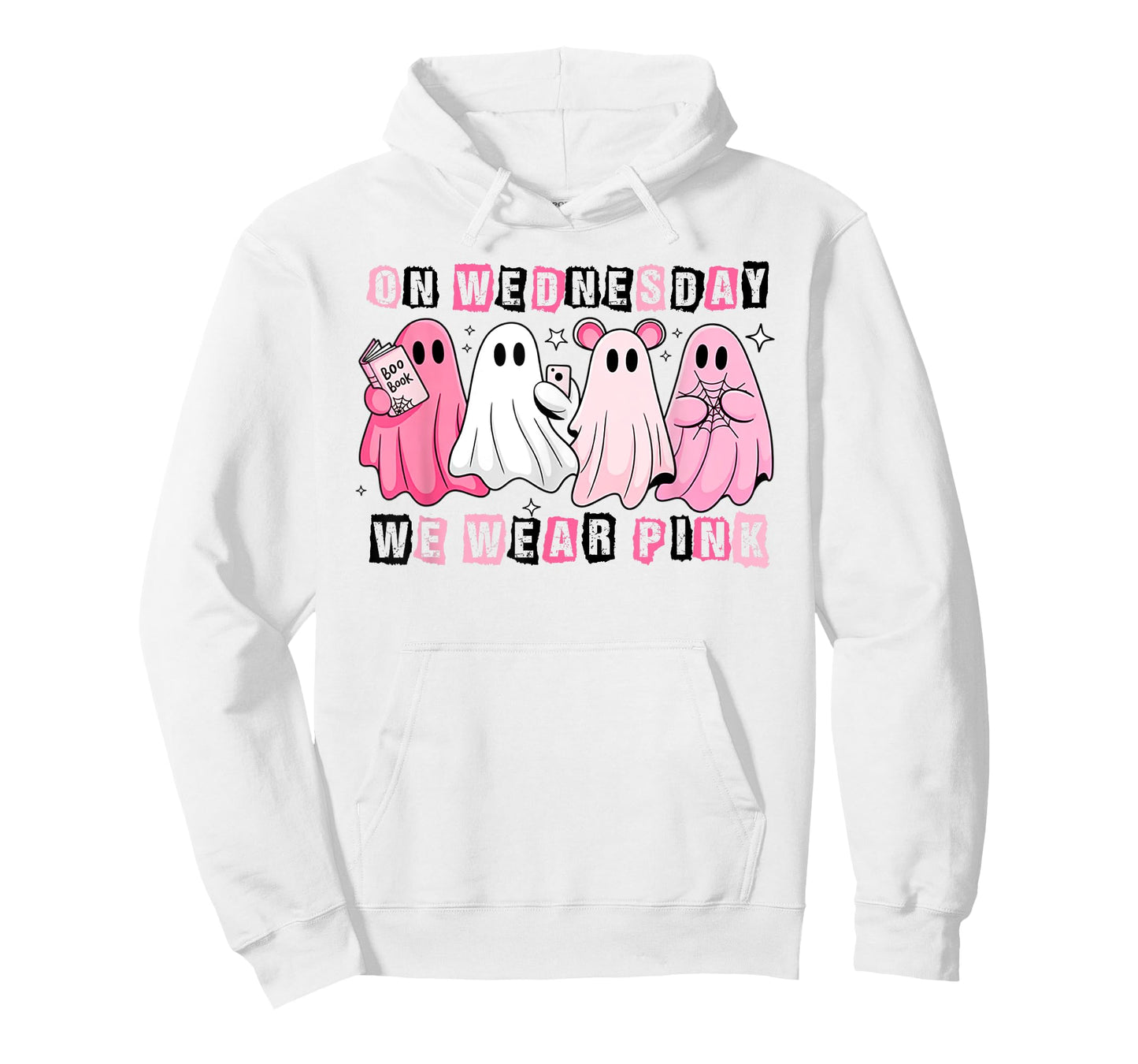 Funny On Wednesday We Wear Cute Pink Ghost Halloween T-Shirt