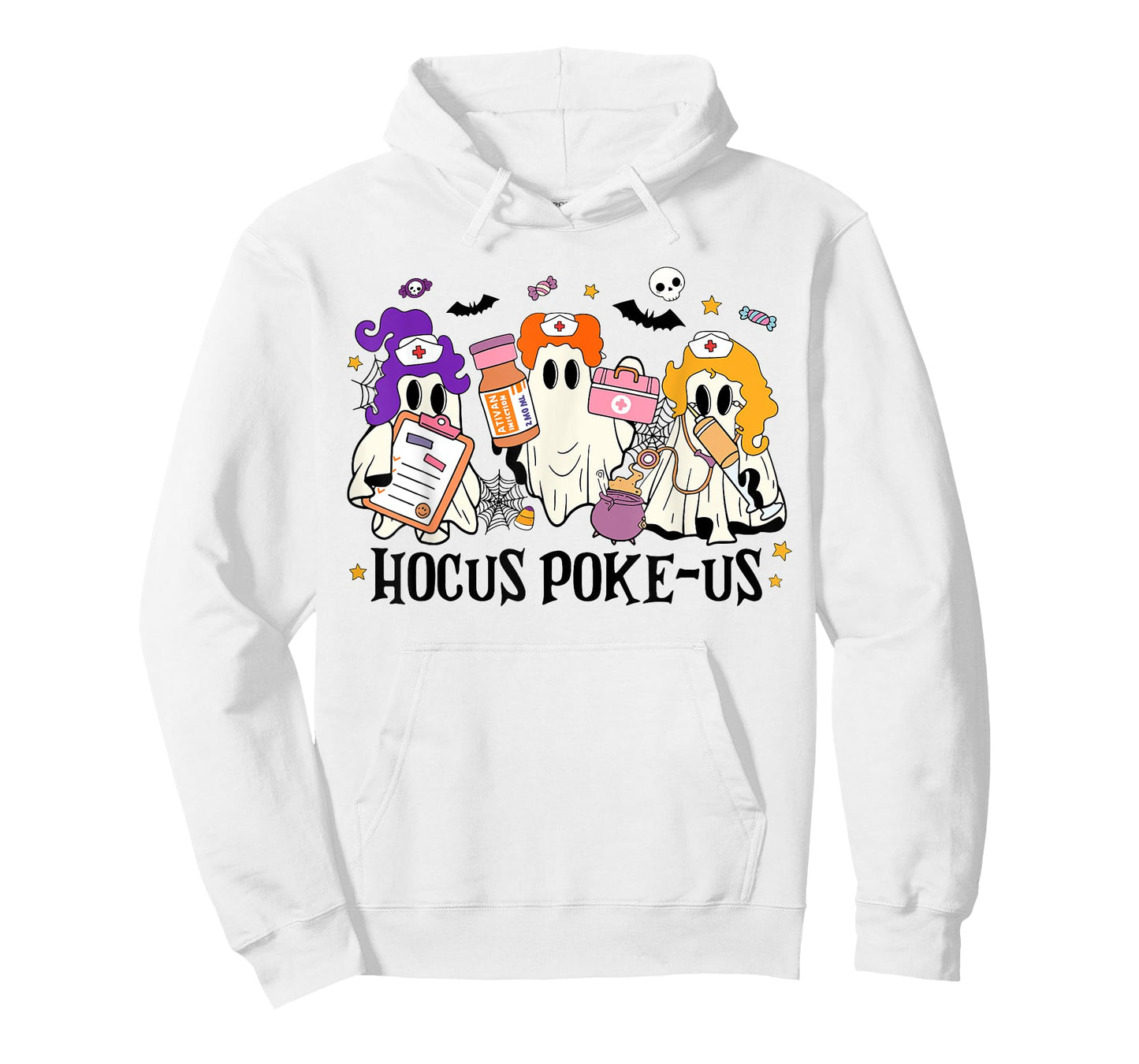 Retro Funny Hocus Poke-us Spooky Nurse Halloween Cute Ghost T-Shirt