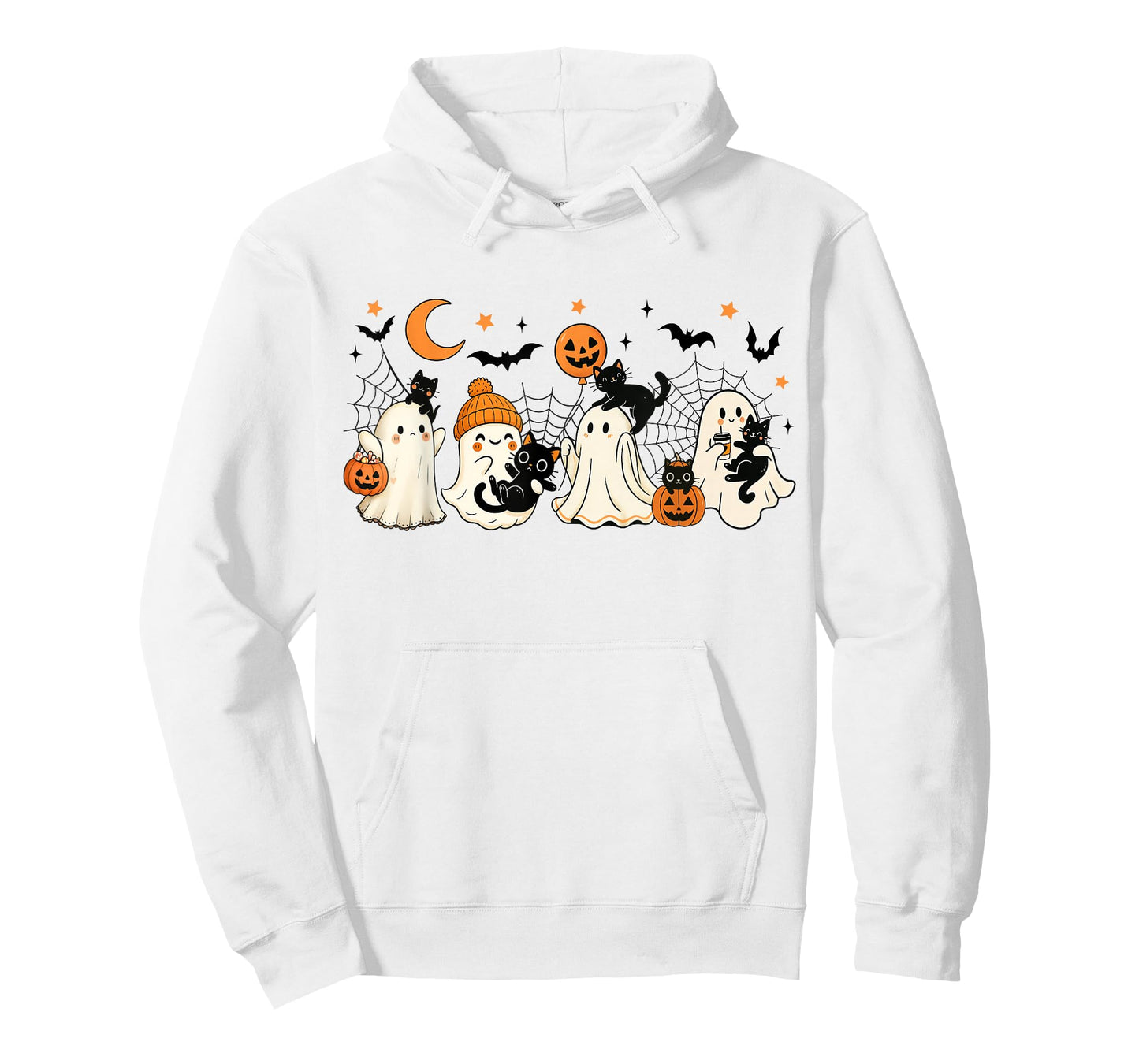 Vintage Halloween Ghost and Black Cat Spooky Season Pumpkin T-Shirt