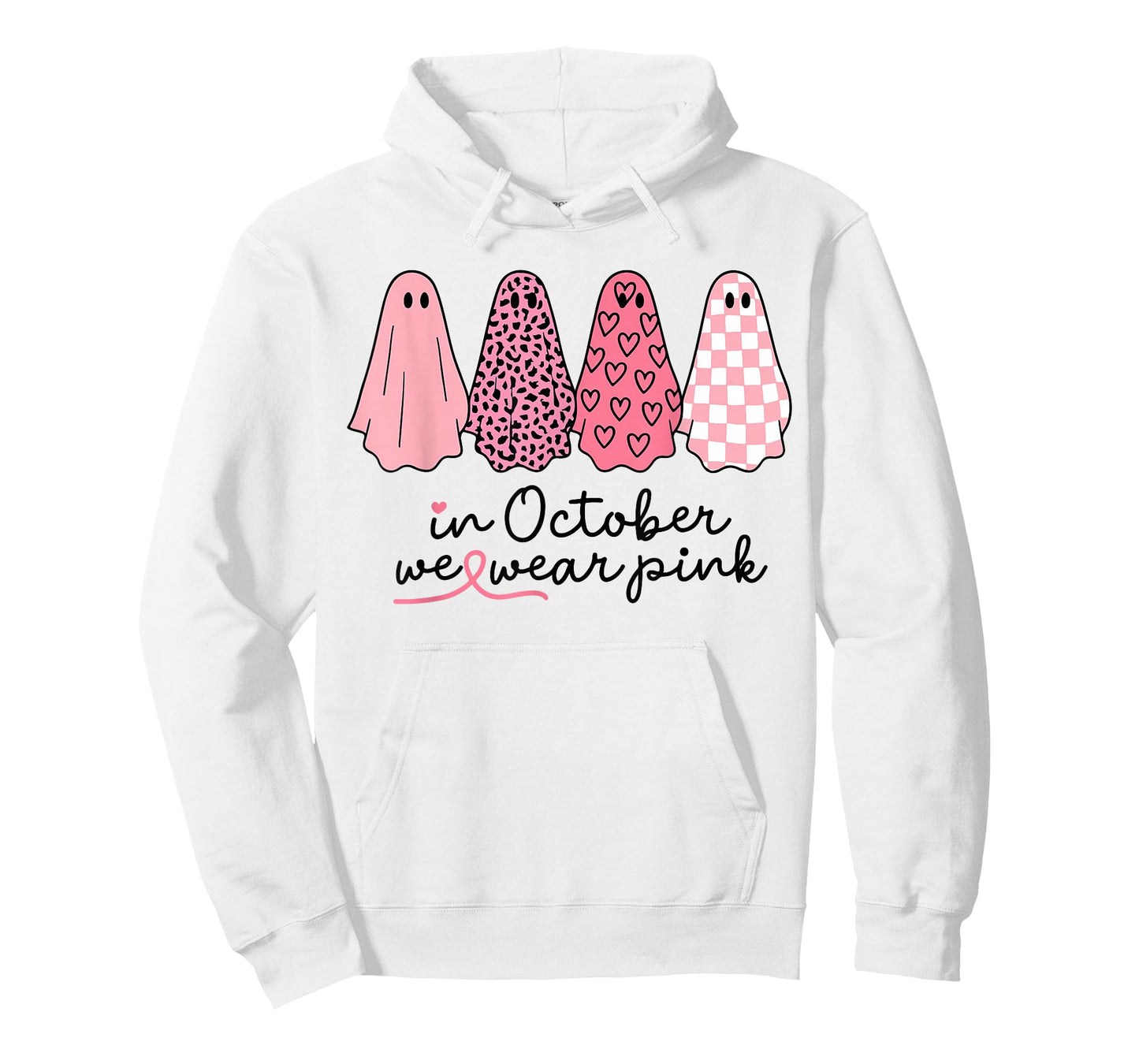 Breast Cancer Ghost in October We Wear Pink Halloween Spooky T-Shirt