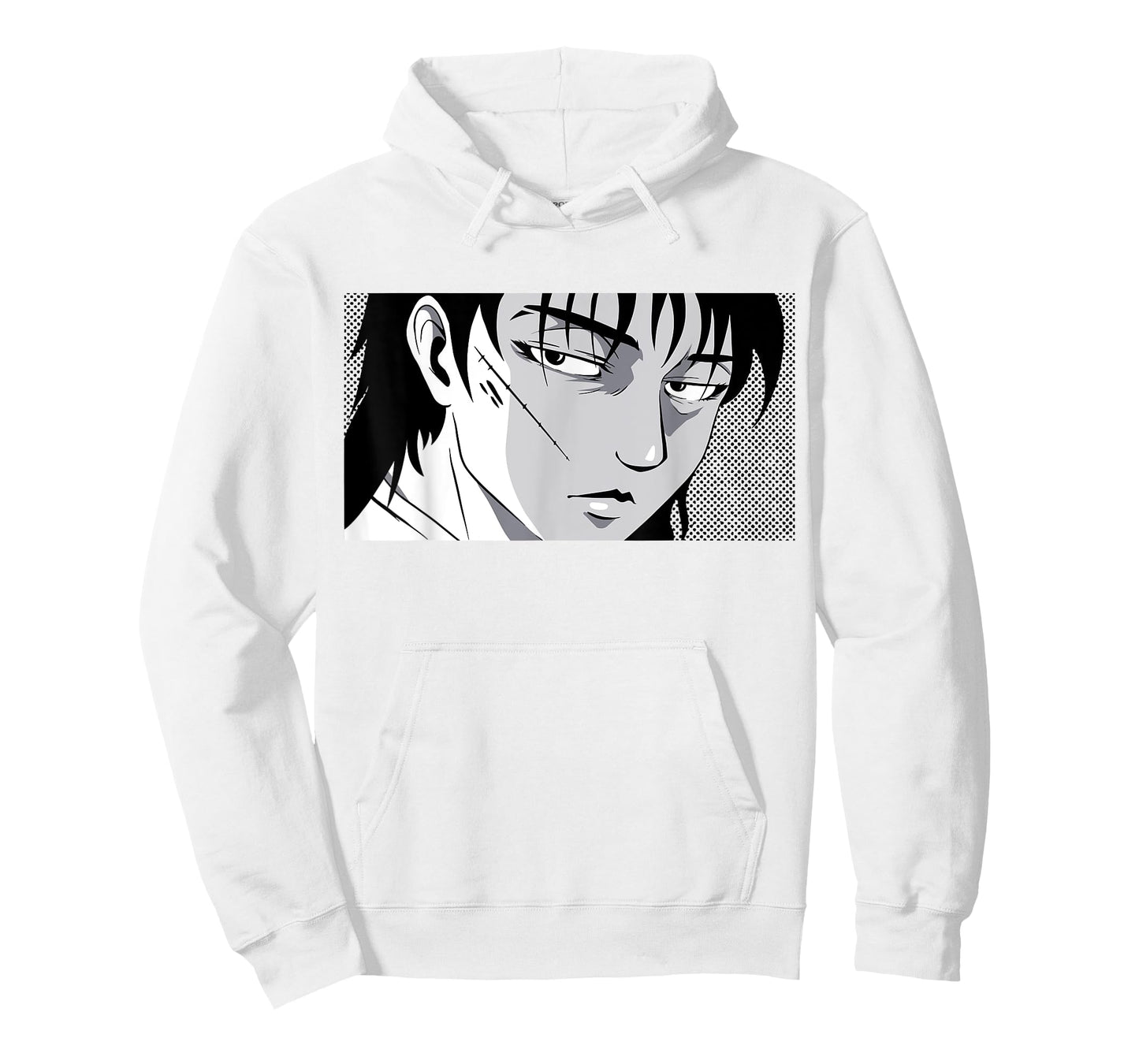 Badass Anime Boy Mysterious Manga Face Edgy Black White Art T-Shirt