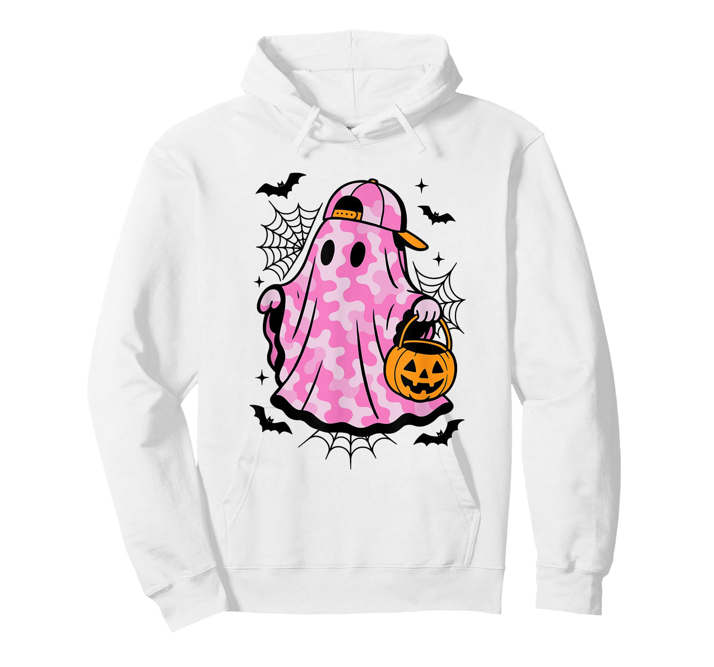 Pink Camo Ghost with Pumpkin Basket Fun Halloween Camouflage T-Shirt
