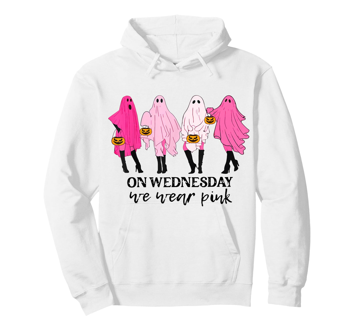 On Wednesday We Wear Pink Ghost Halloween Breast Cancer T-Shirt
