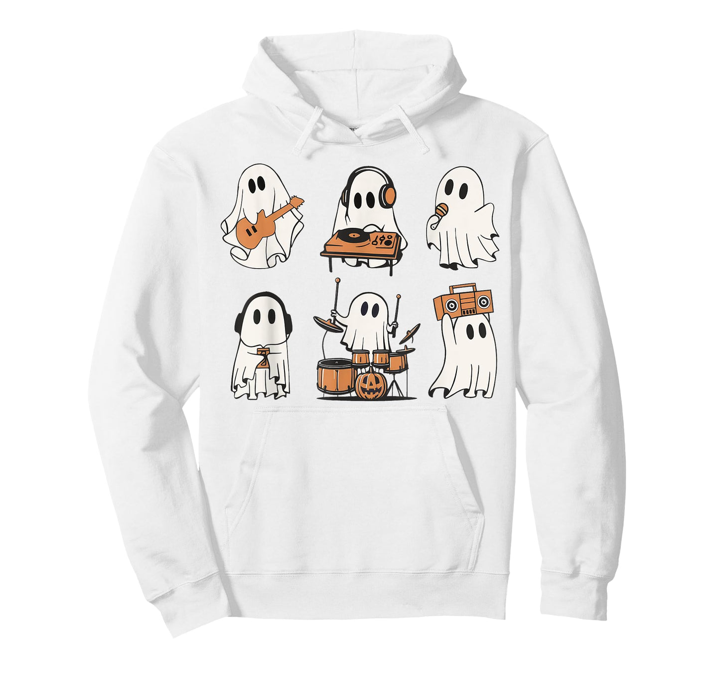 Ghost Love Music Ghost Playing Guitar Drum Halloween Costume T-Shirt