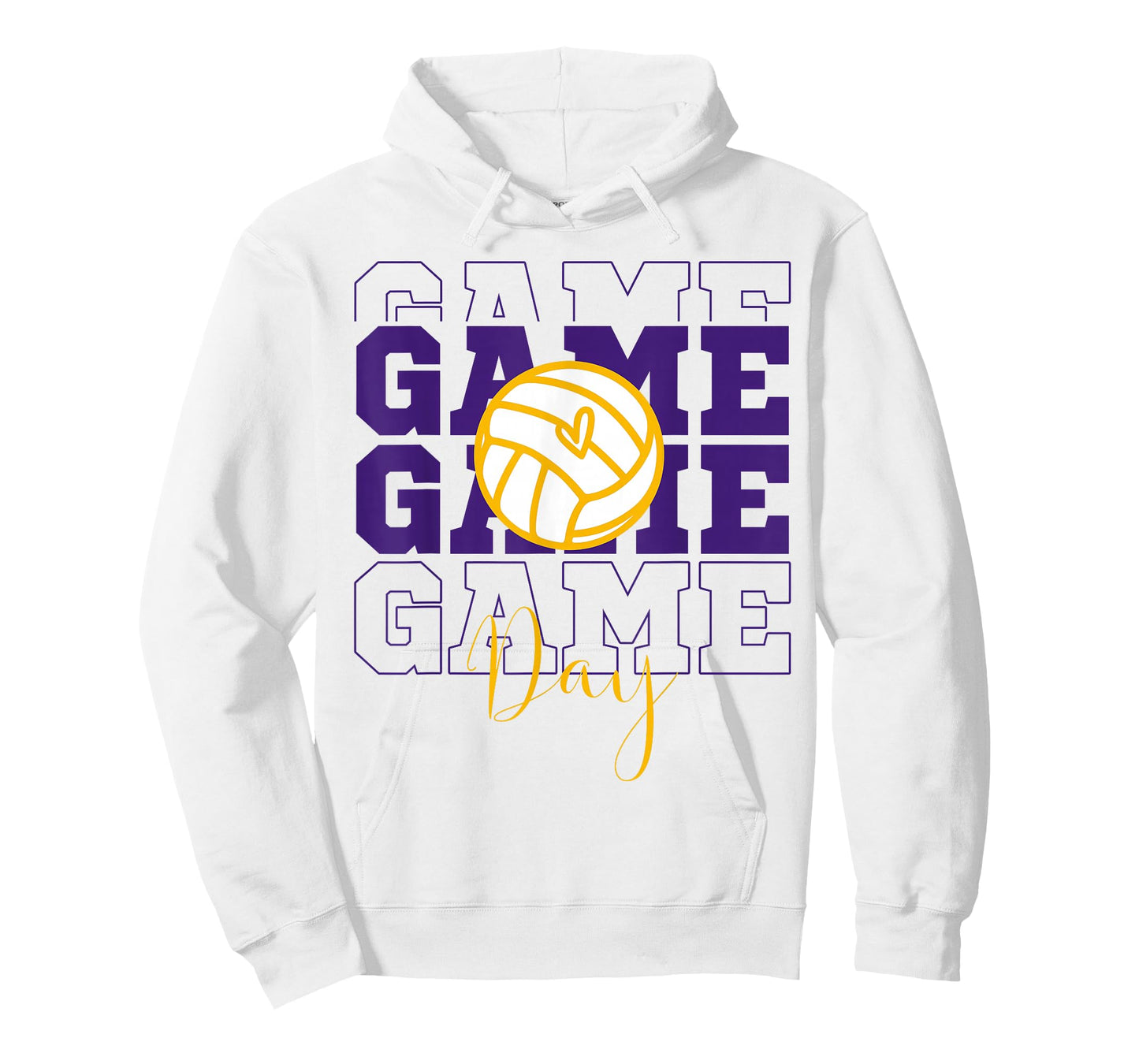 Volleyball Game Day Retro Girls Mom Purple & Gold Heart T-Shirt