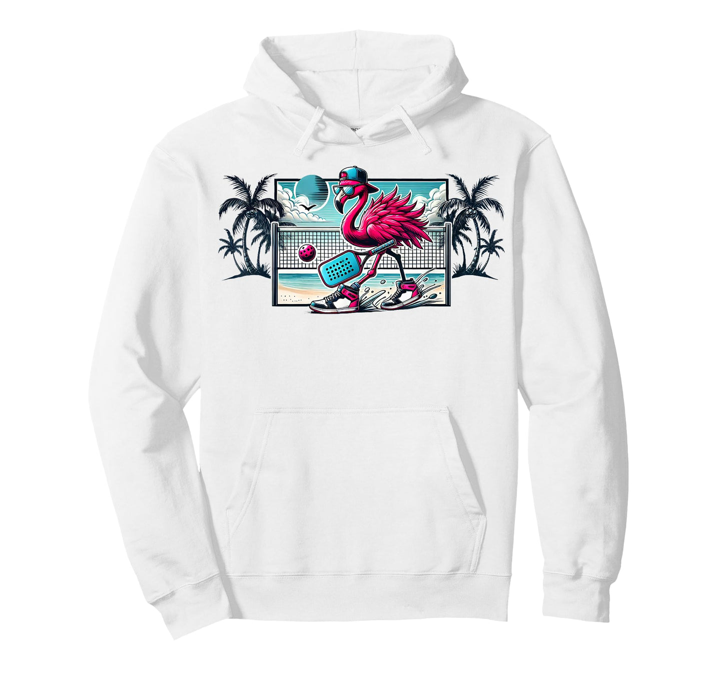 Flamingo Pickleball Beach Tropical Palm Trees Pickleball Fun T-Shirt