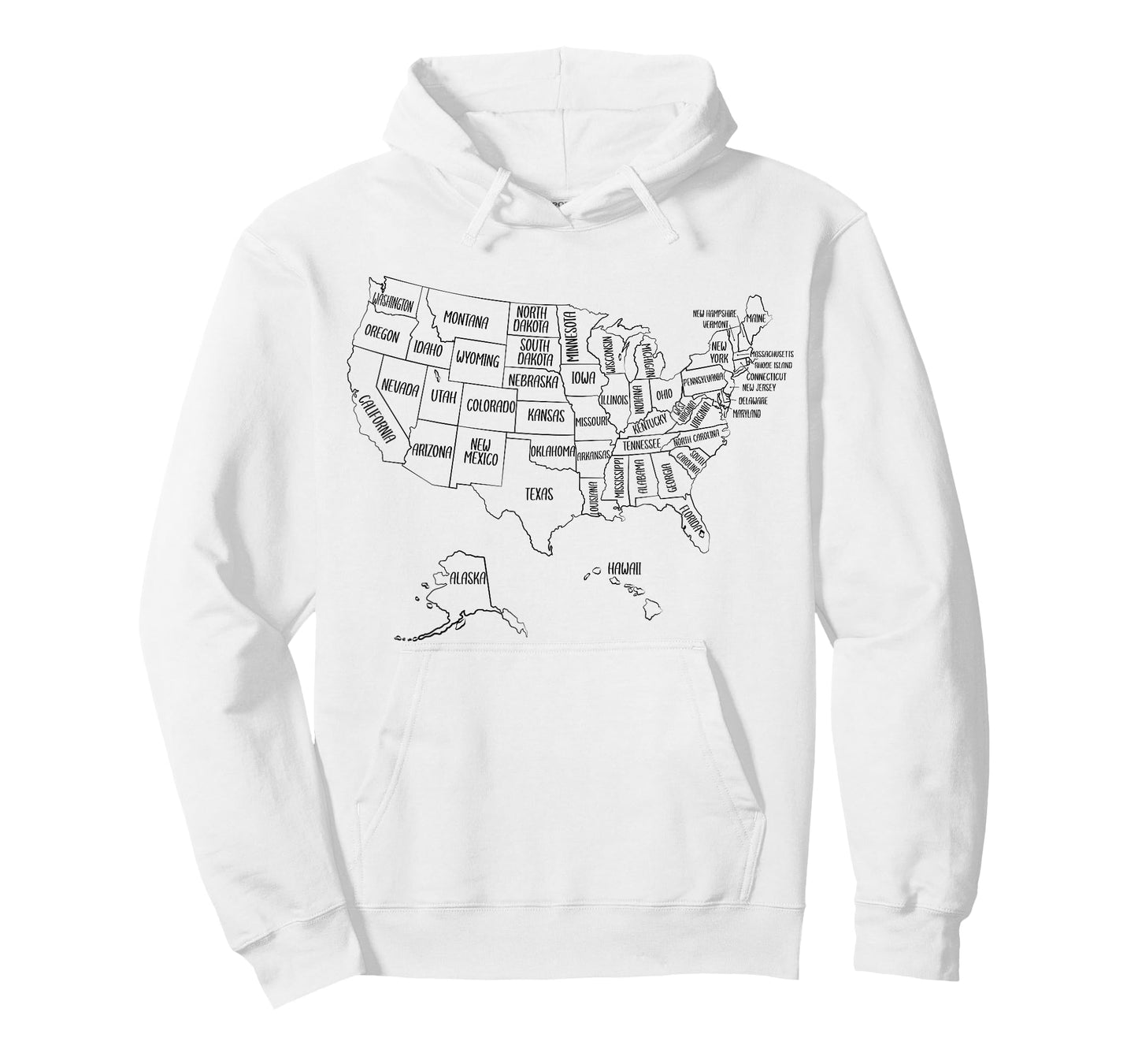Black Outline Map of the 50 United States, USA Political map T-Shirt
