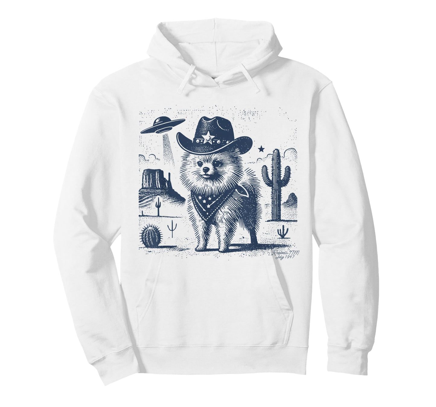 Pomeranian Cowboy Dog Vintage UFO Wild Western Desert Alien T-Shirt