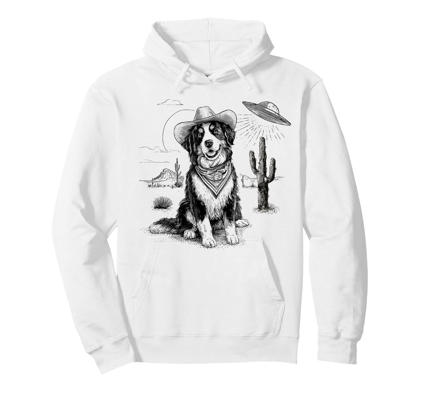 Funny UFO Bernese Mountain Dog Alien Vintage 90s Wild West T-Shirt