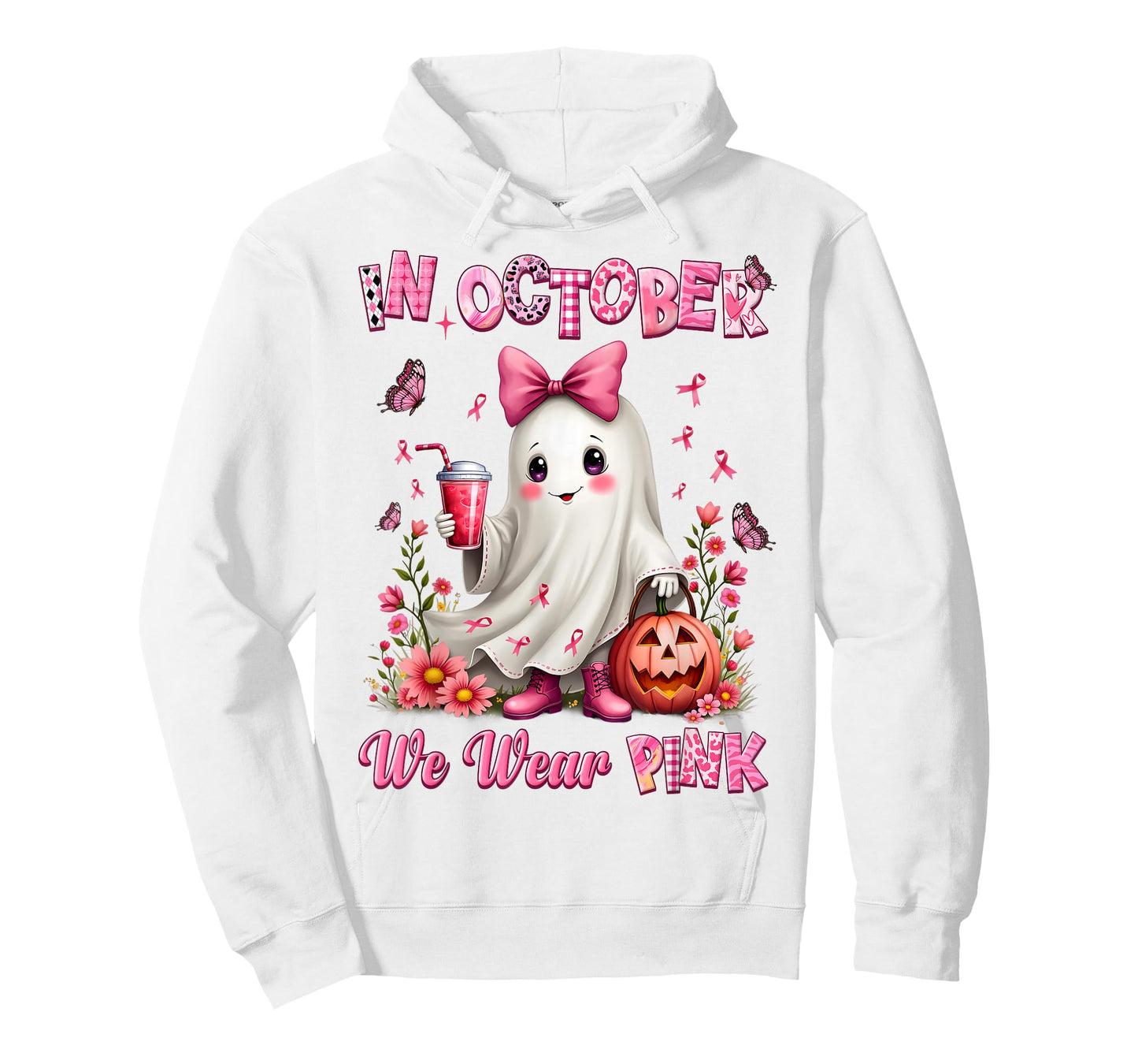 In October We Wear Pink Ghost Breast Cancer Awareness T-Shirt