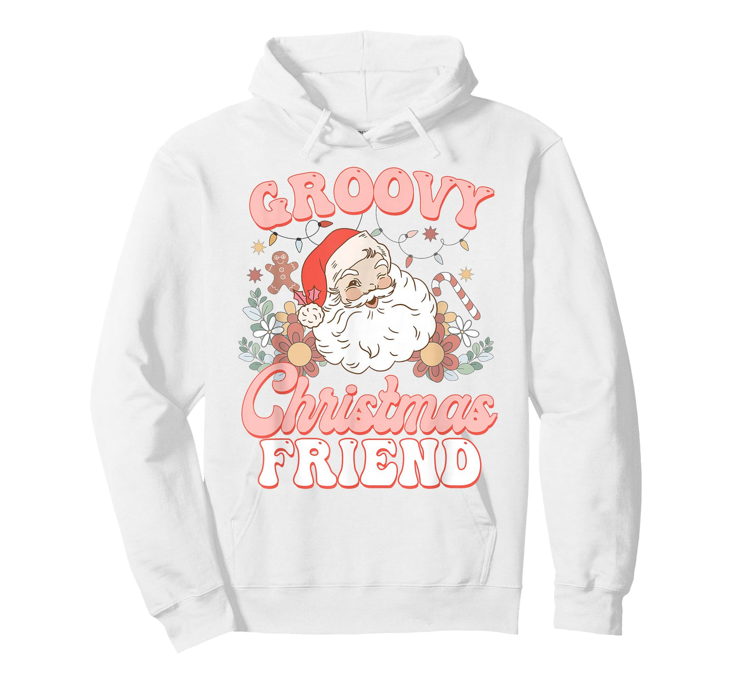 Friend Groovy Christmas Pink Vintage Santa Retro Family T-Shirt
