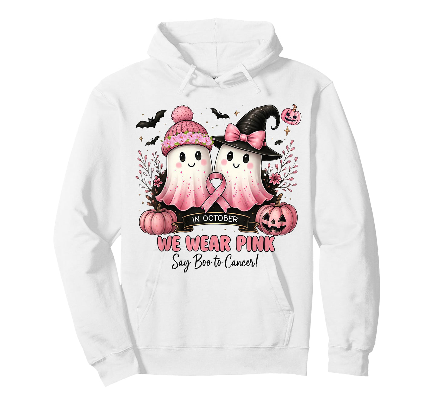 in October We Wear Pink Say Boo to Cancer Halloween Ghost T-Shirt