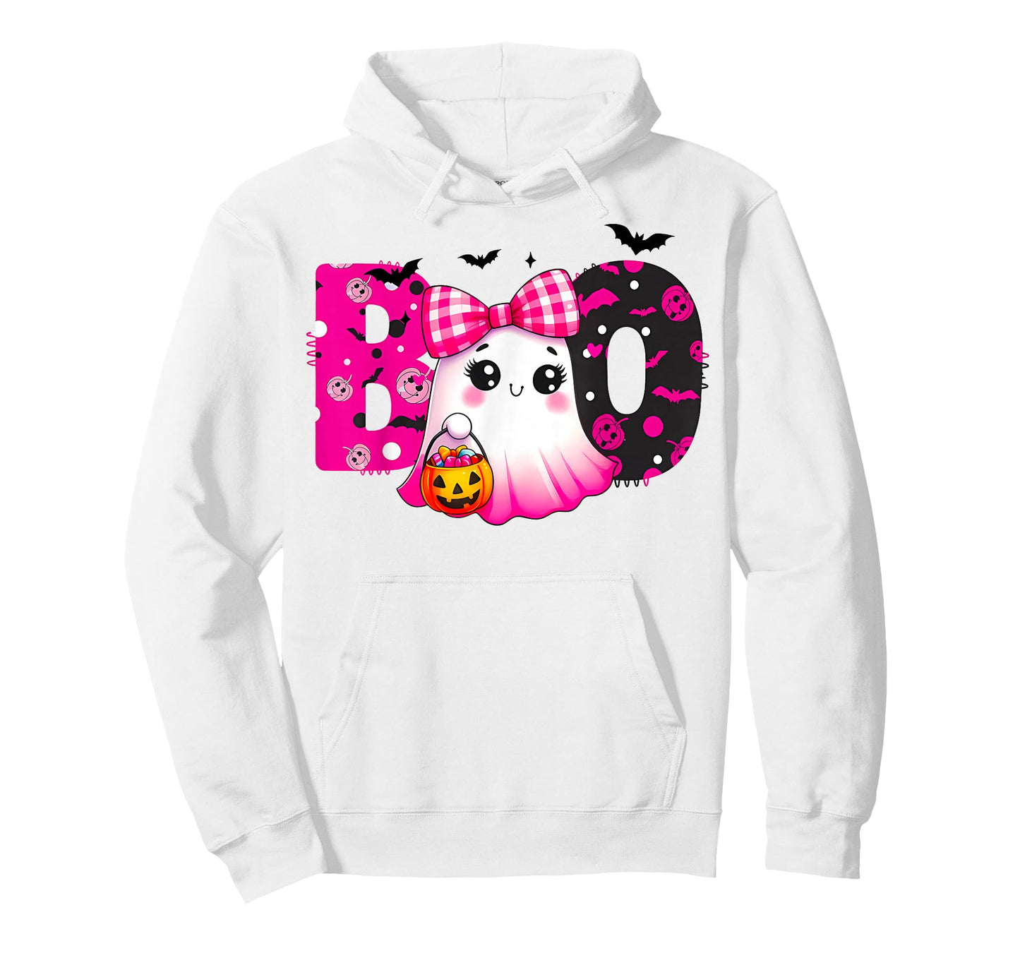 Cute Ghost BOO Pink Bow Kawaii Halloween Kids T-Shirt
