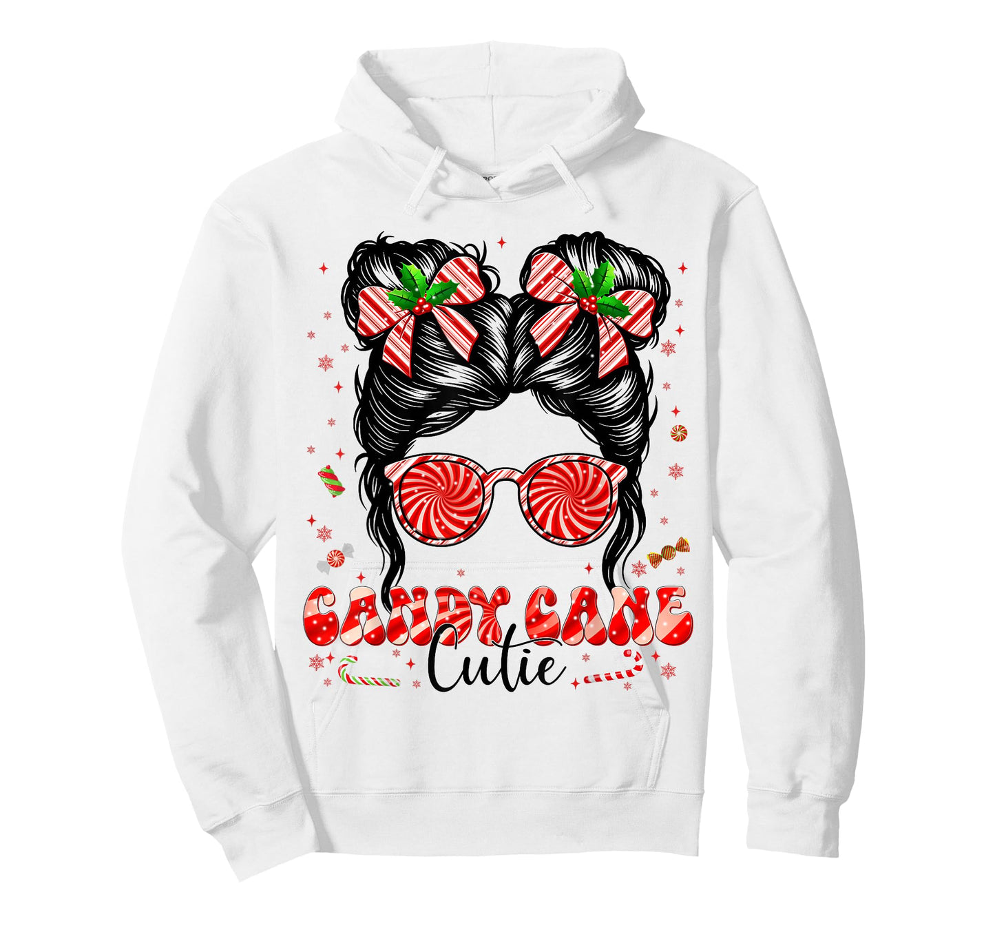 Coquette Messy Bun Candy Cane Cutie Pajamas Christmas Girl T-Shirt