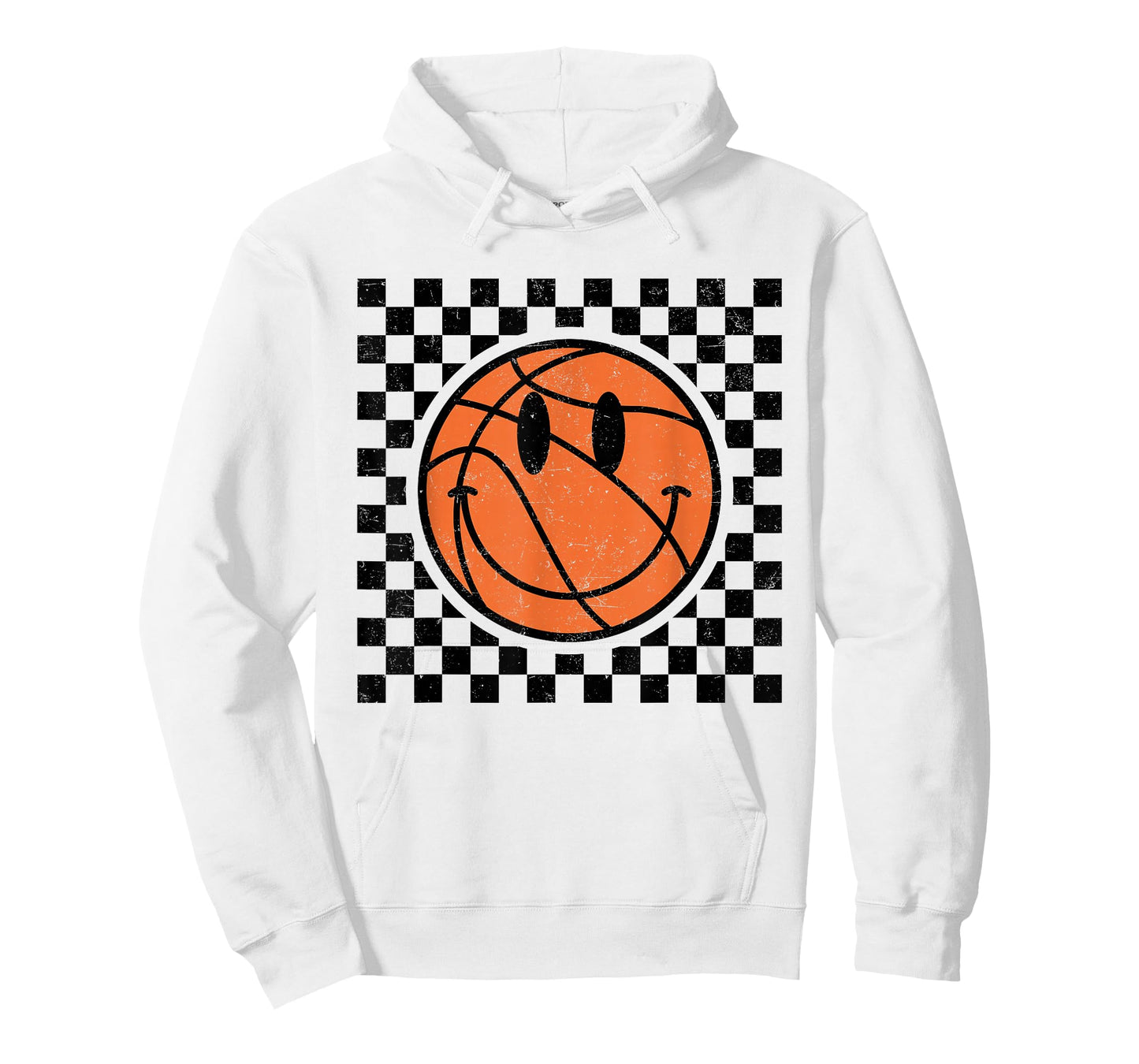 Game Day Basketball Smile Face Checkered Retro Vintage Style T-Shirt