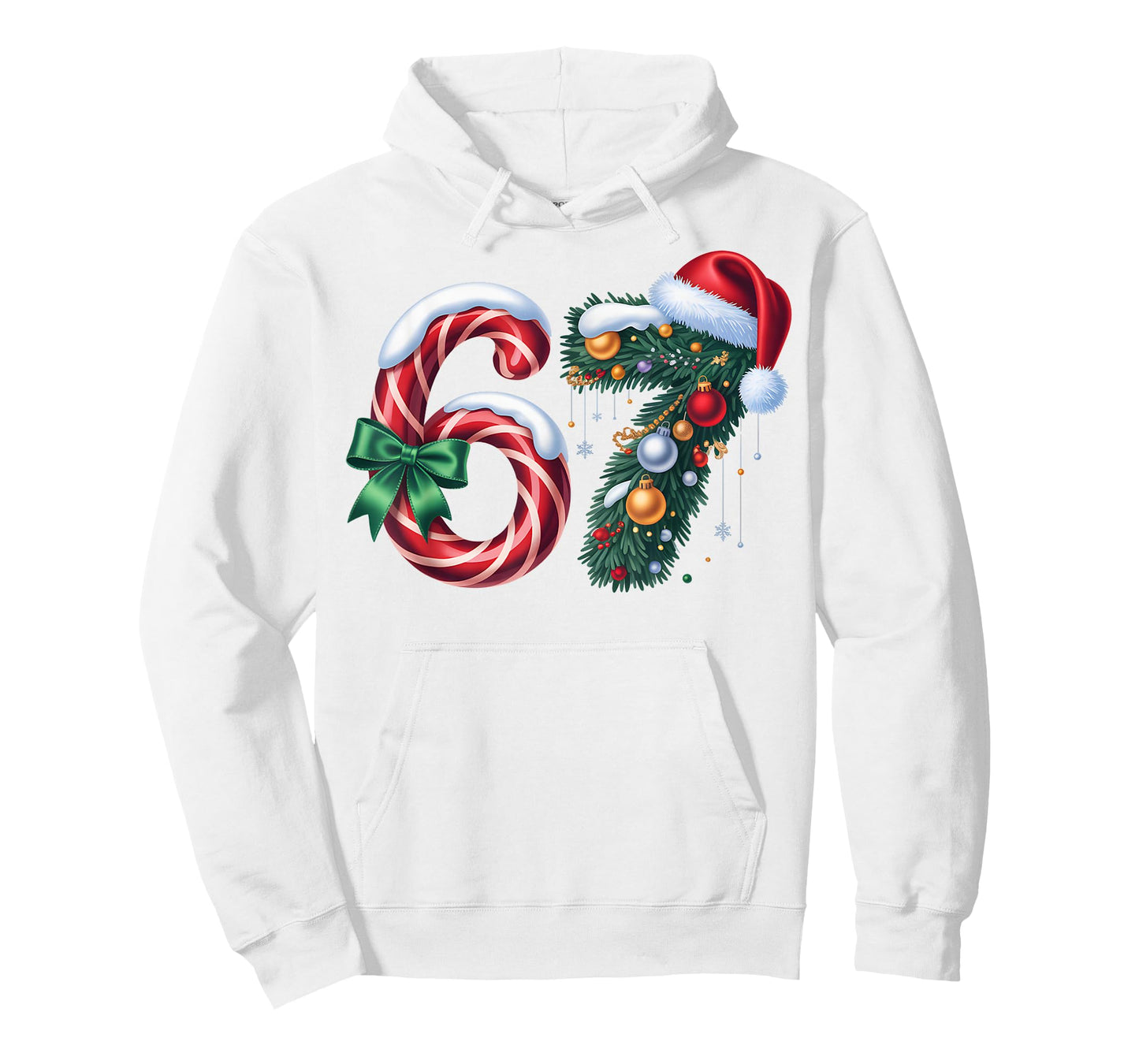 Funny 67 Six Seven Candy Cane Garland Christmas Outfit T-Shirt