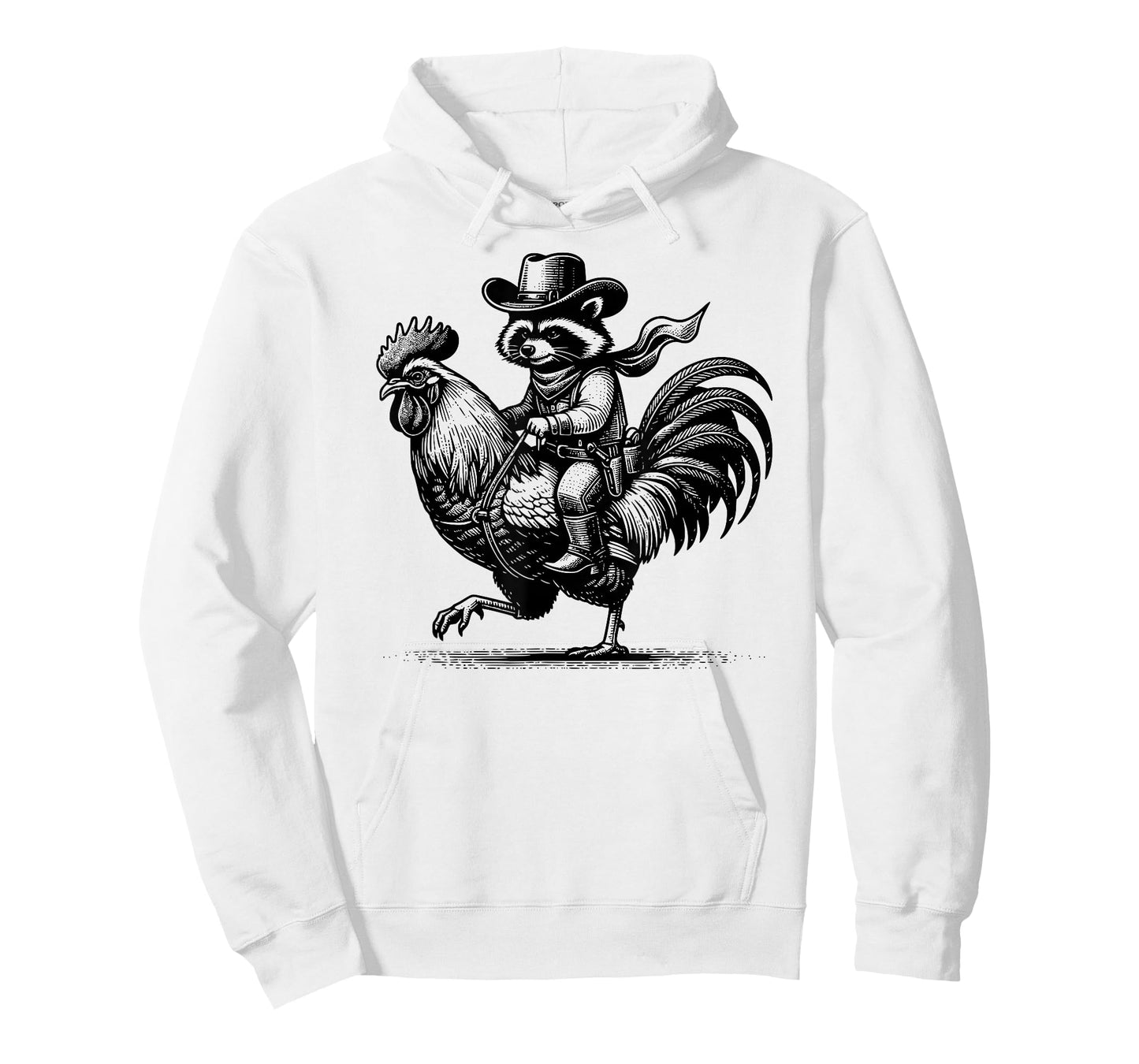 Funny Raccoon with Cowboy Hat & Boots Riding Rooster Vintage T-Shirt