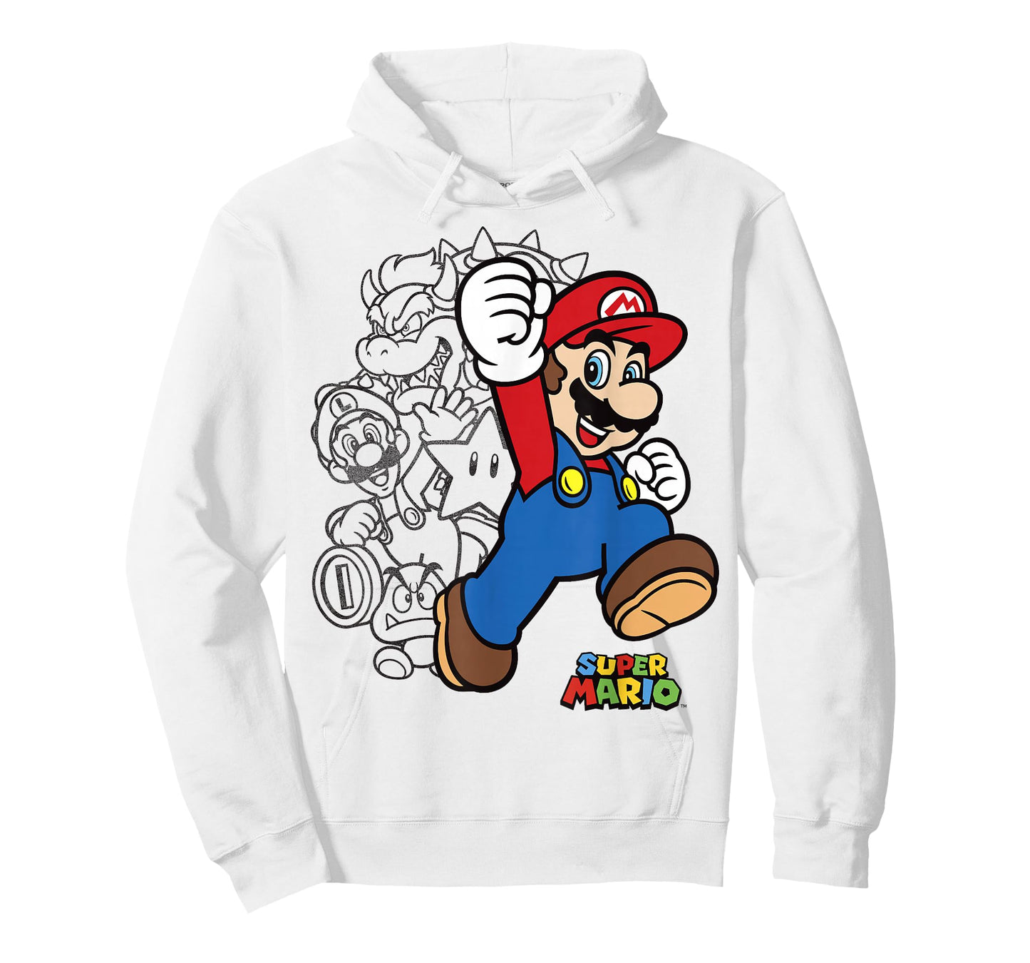 Super Mario Group Shot Bowser Outline T-Shirt