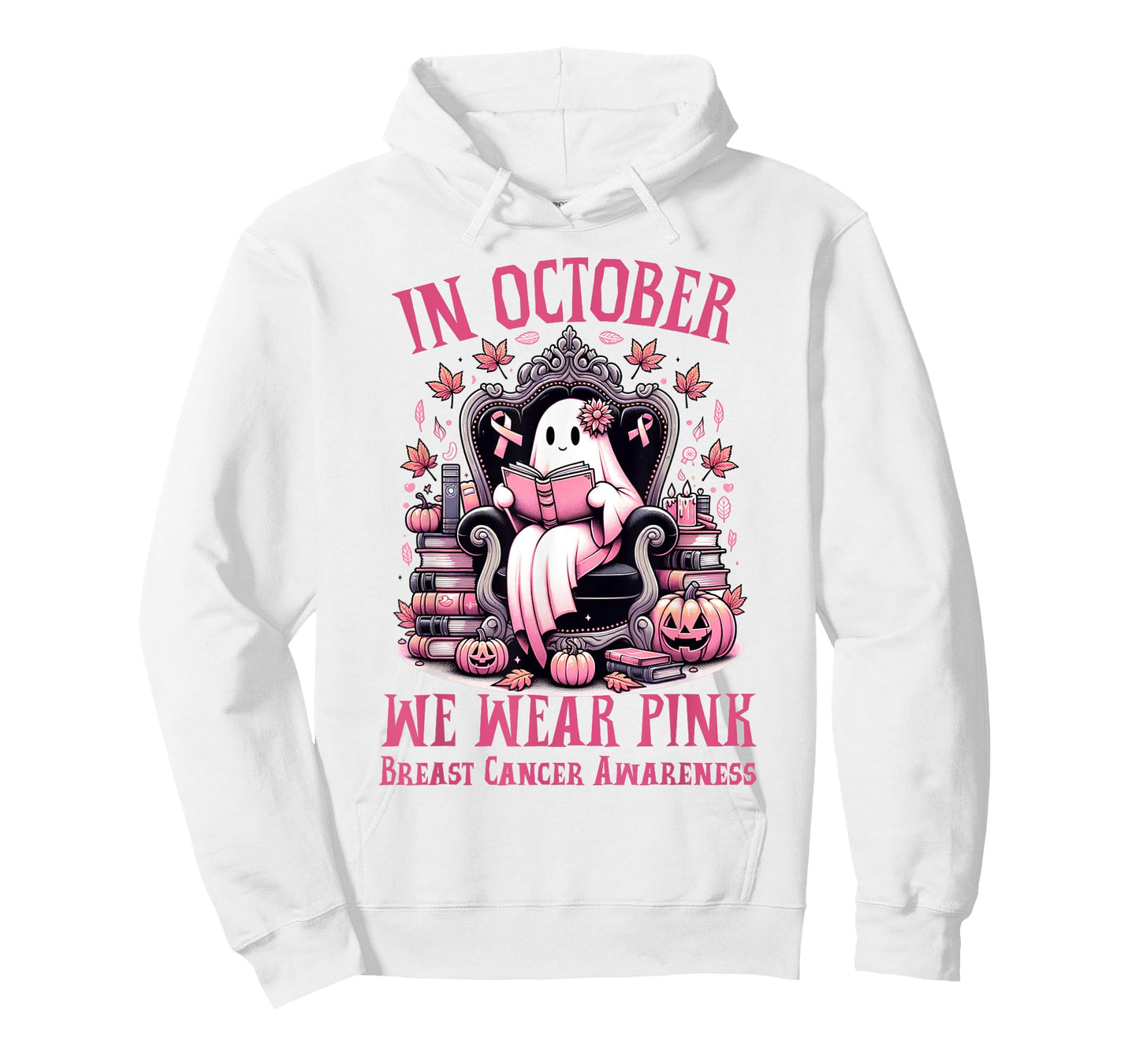 In October We Wear Pink Ghost Book Reading Breast Cancer T-Shirt