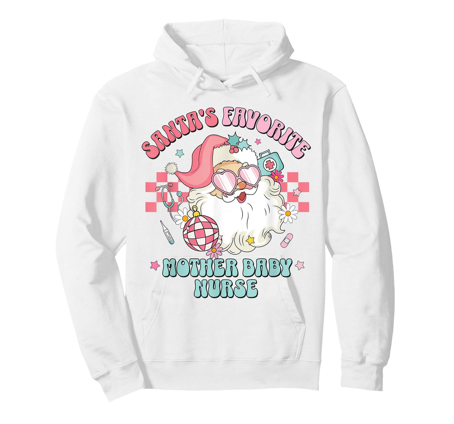 Retro Pink Christmas Santa's Favorite Mother Baby Nurse L&D T-Shirt