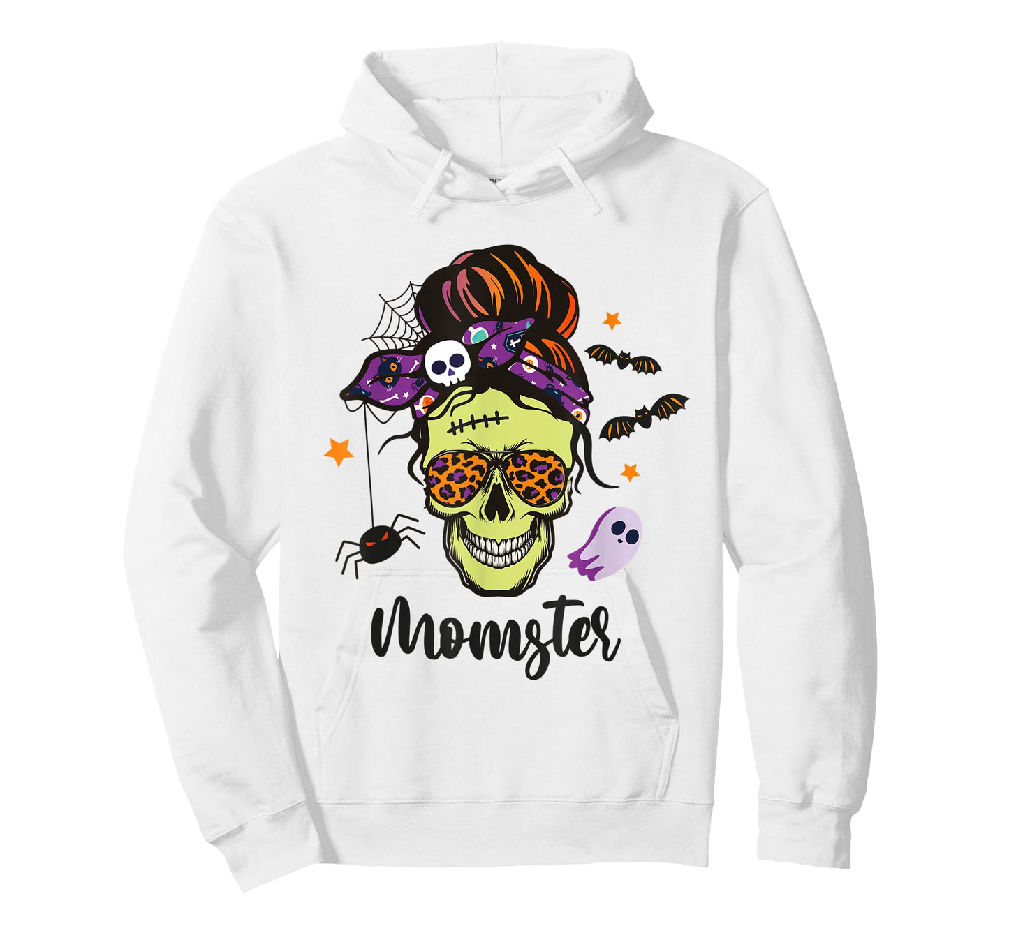 MOMSTER Halloween Skull Mom Messy Hair Bun Monster Momster T-Shirt