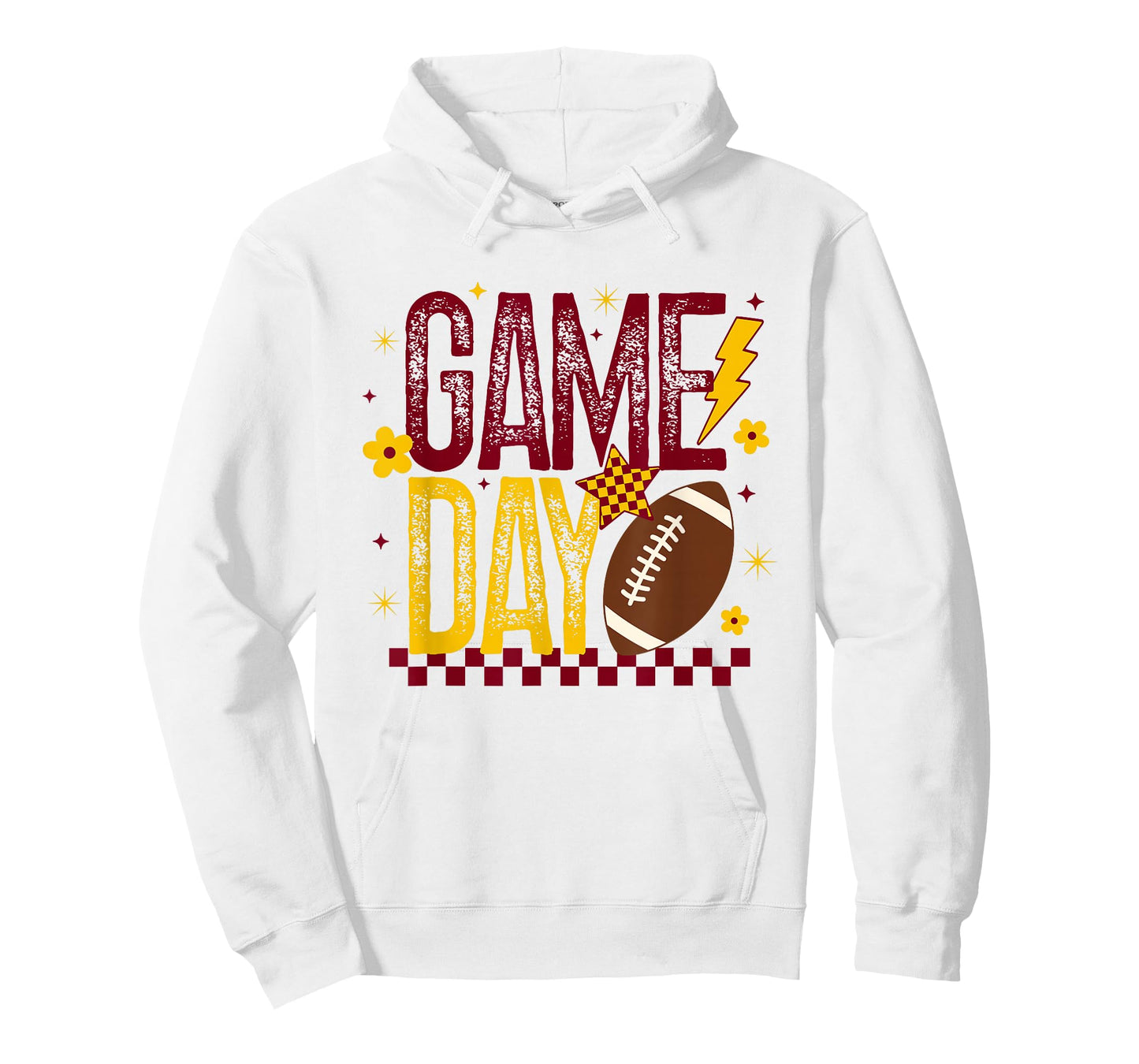 Game Day Football Season Retro Maroon Gold Checked Touchdown T-Shirt