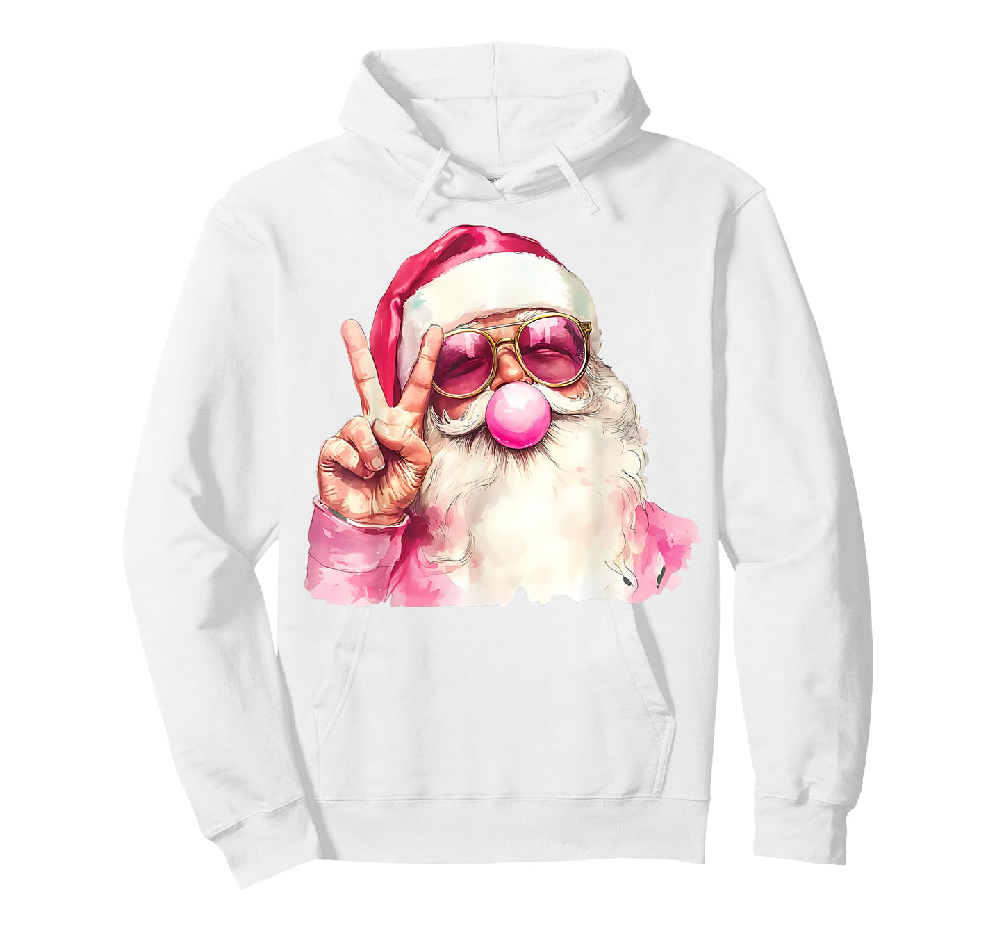 Santa Claus Blowing Bubble Gum Pink Sunglasses Christmas T-Shirt