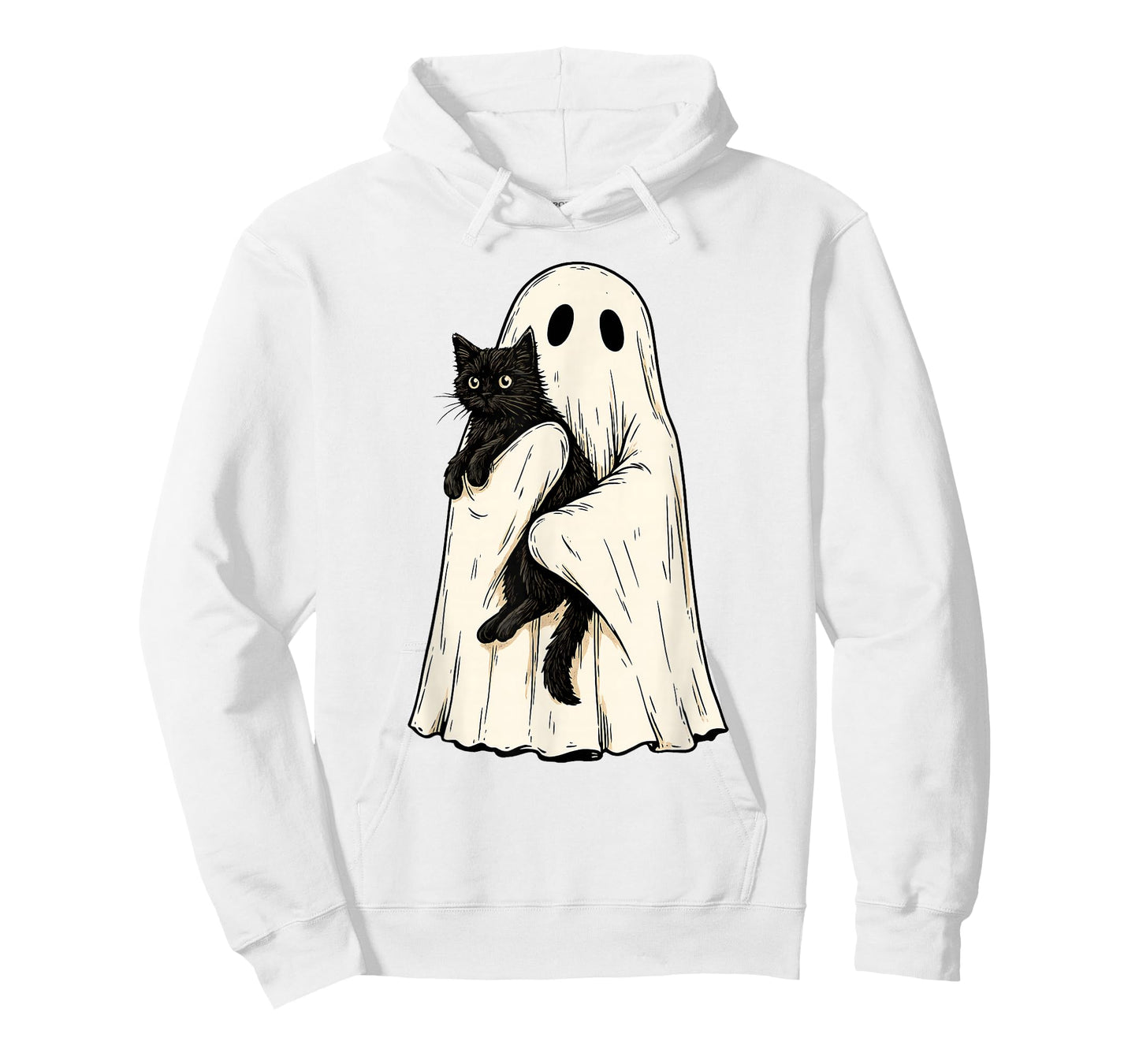 Vintage Halloween Ghost Holding Black Cat Men Women T-Shirt