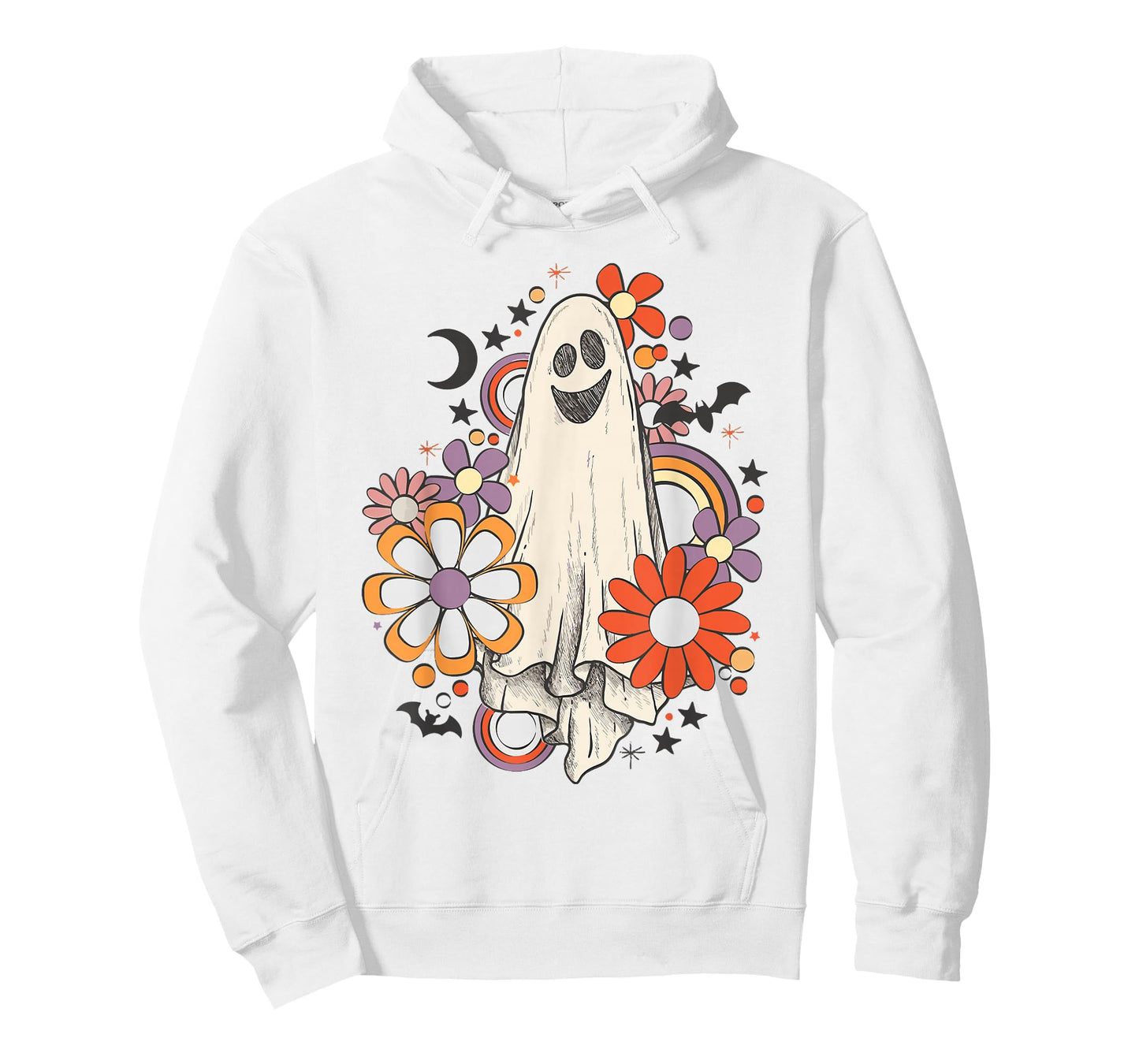 Retro Vintage Ghost Floral Pumpkin Halloween Womens Girls T-Shirt