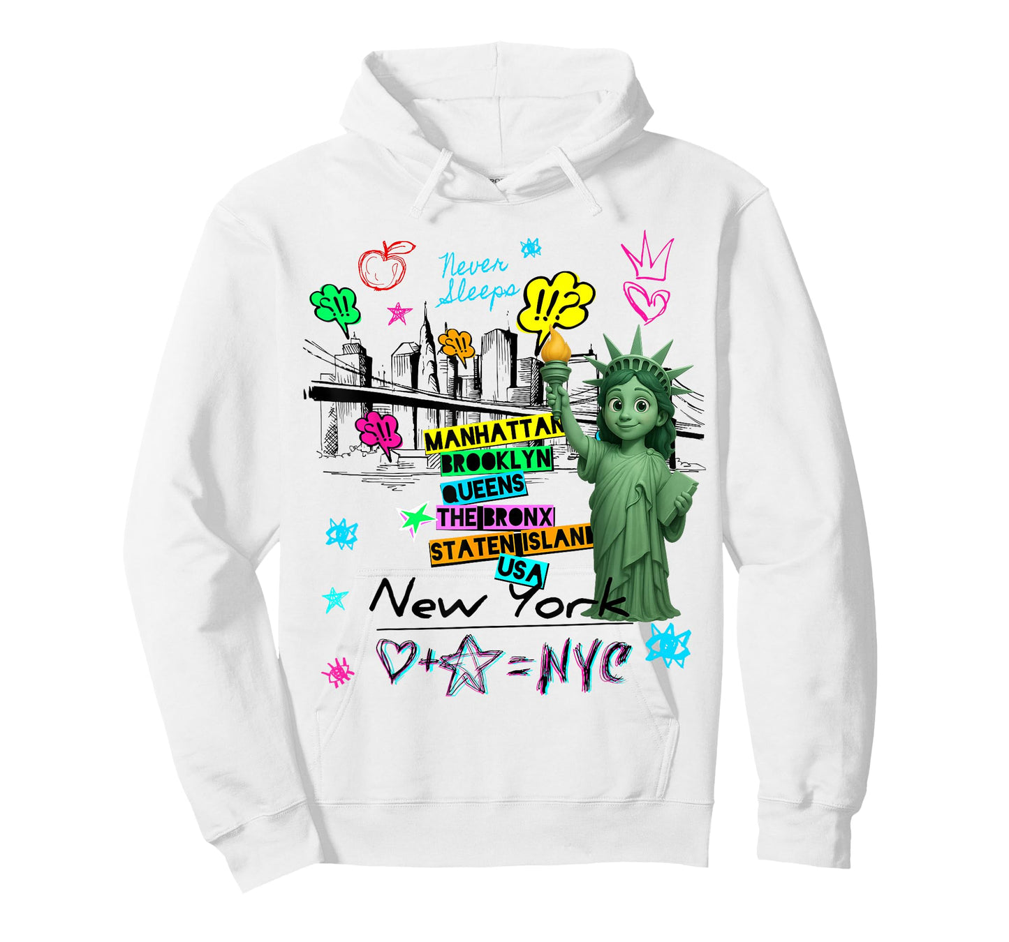 New York City Baby Statue of Liberty Skyline Sketch Cartoon T-Shirt