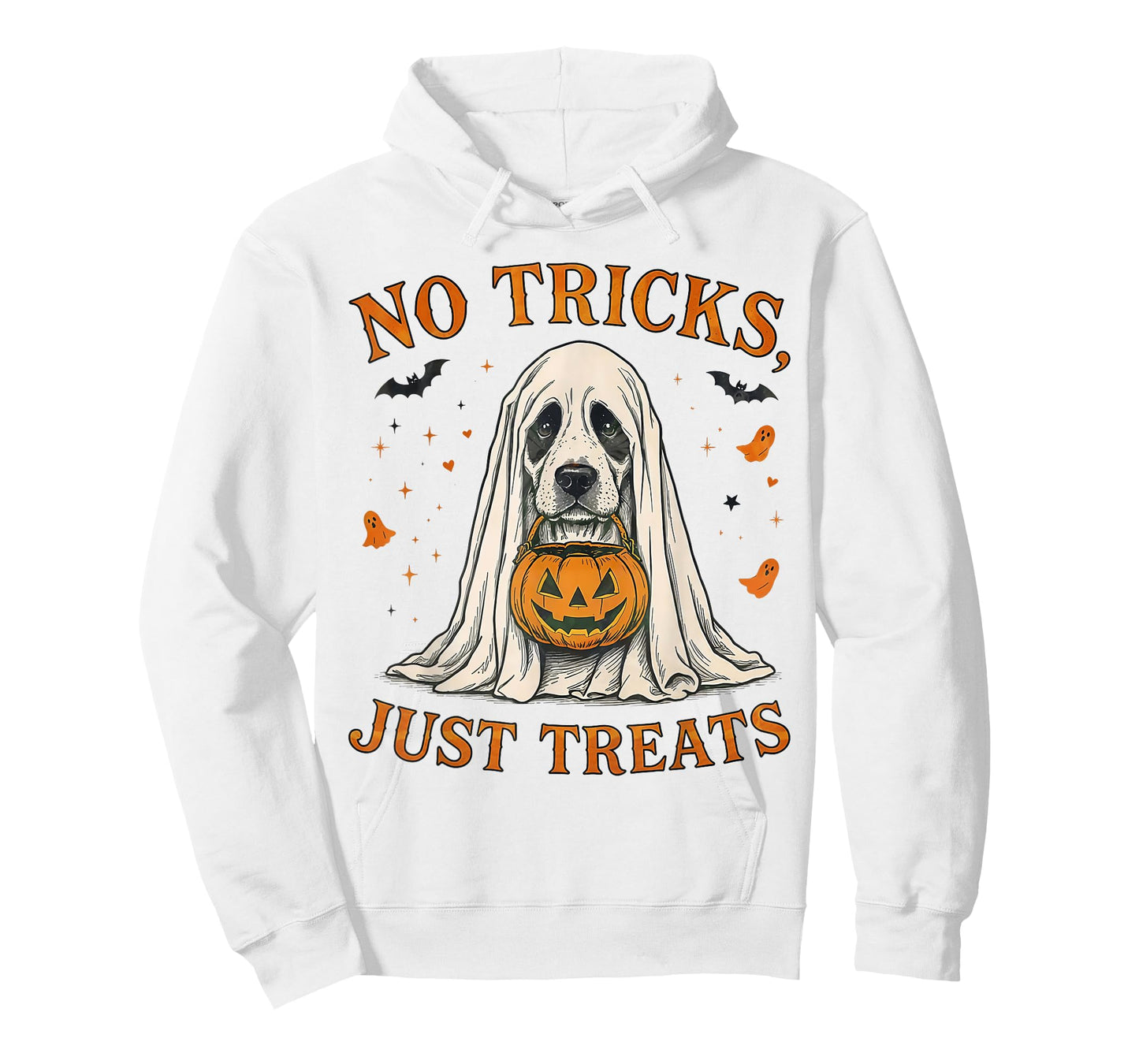 Funny No Tricks Just Treats Cute Dog Ghost Pumpkin Halloween T-Shirt