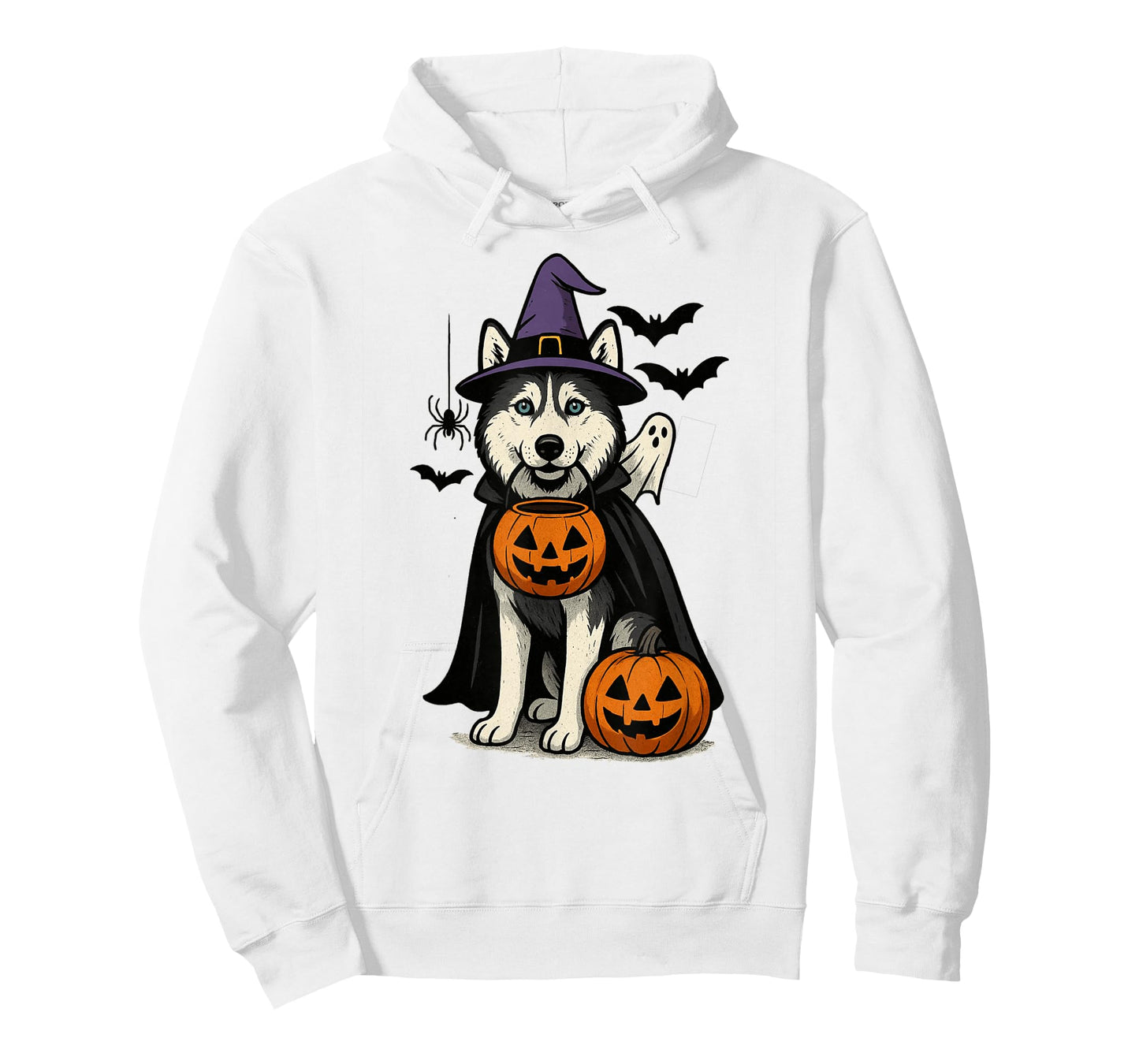 Halloween Siberian Husky Dog, Witch's hat, with Blue Eyes T-Shirt