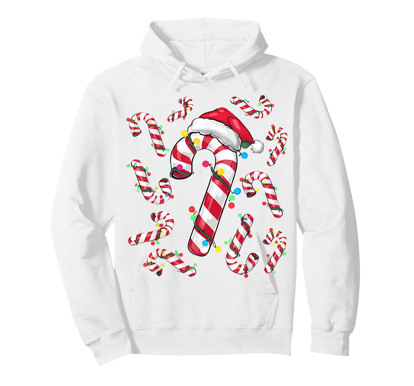 Cute Christmas Candy Cane Santa Hat and Christmas Lights T-Shirt