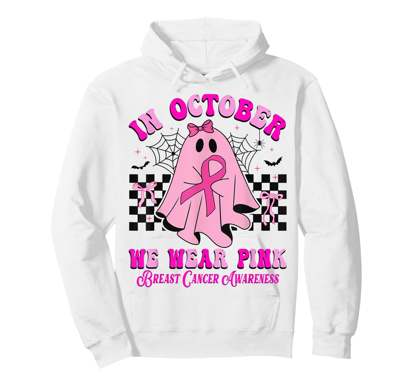 In October We Wear Pink Ghost Halloween Breast Cancer Ribbon T-Shirt