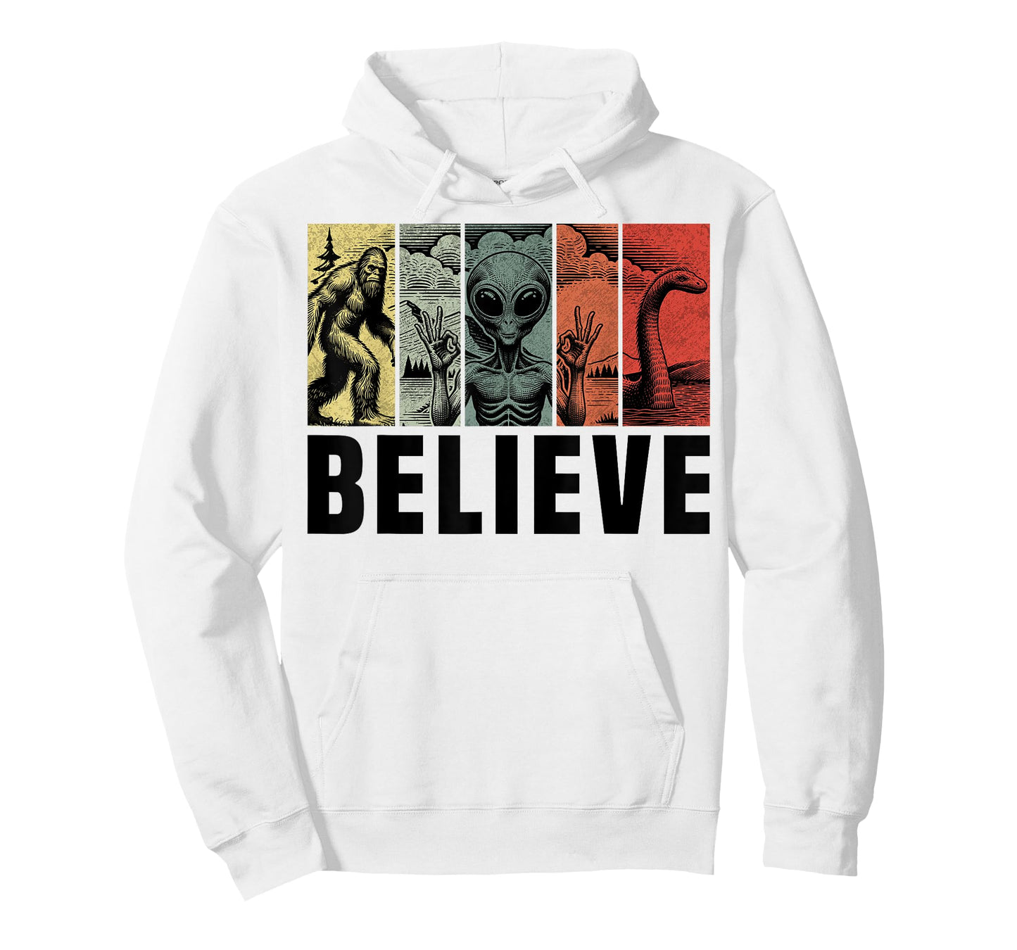 Believe Bigfoot Alien Loch Ness Monster Funny Retro Cryptids T-Shirt