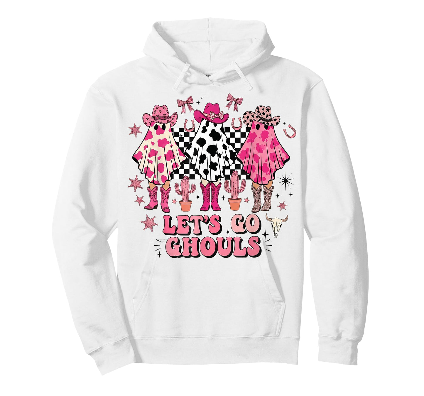 Let's Go Ghouls Cowgirl Cute Ghost Pink Halloween Western T-Shirt