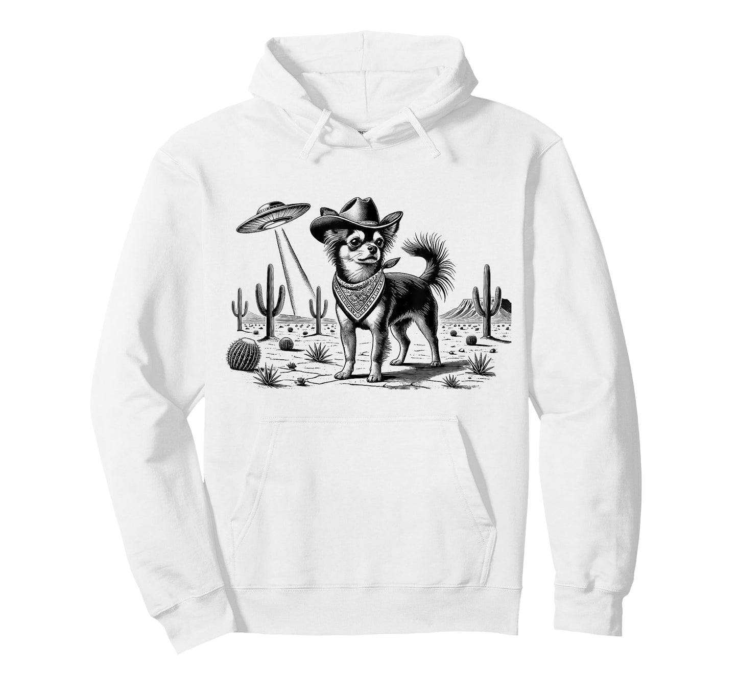 Vintage Chihuahua UFO Western Cowboy Wild West Dog Mom Dad T-Shirt