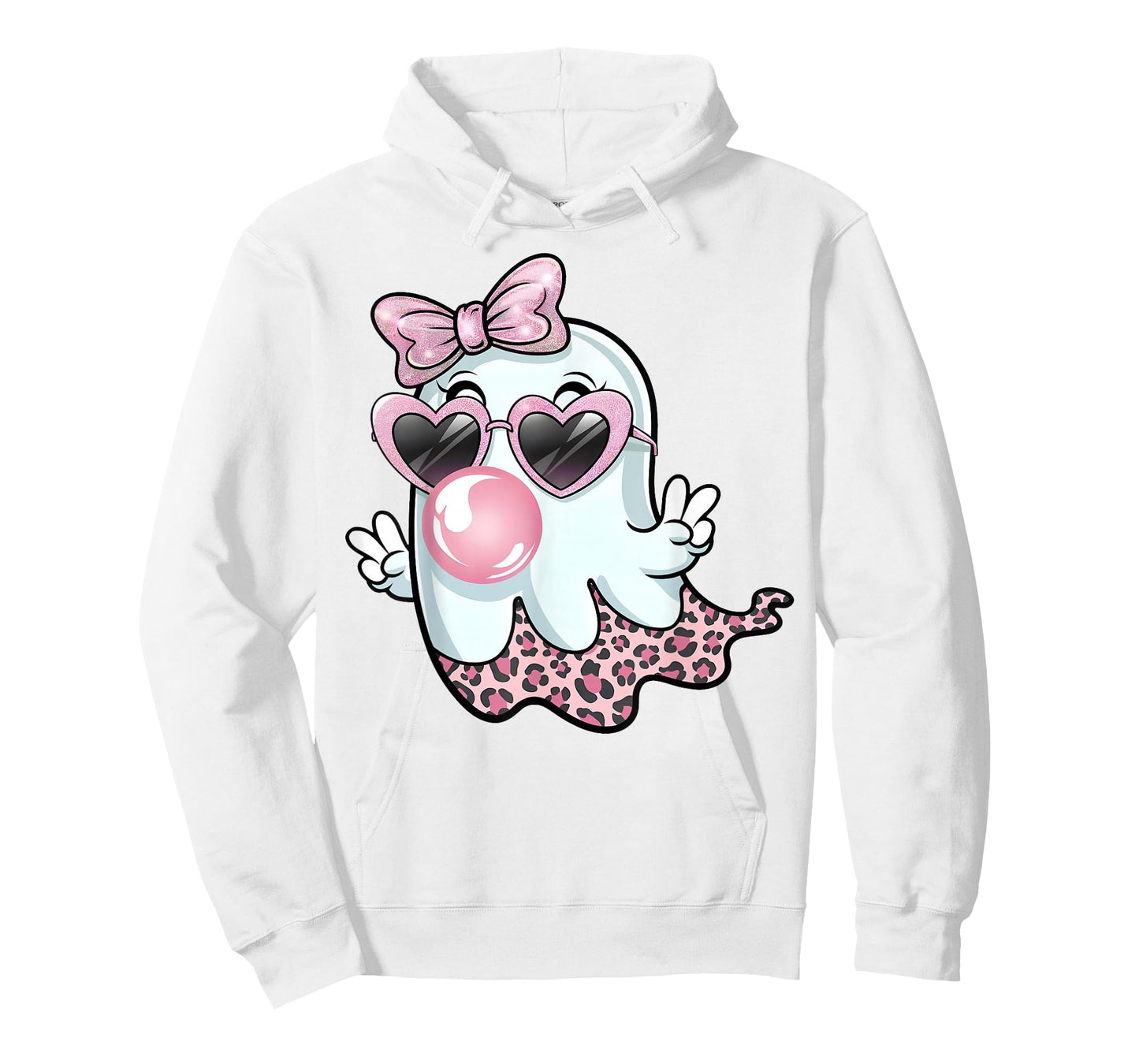 Cute Girly Leopard Ghost Blowing Bubble Gum Halloween Kids T-Shirt