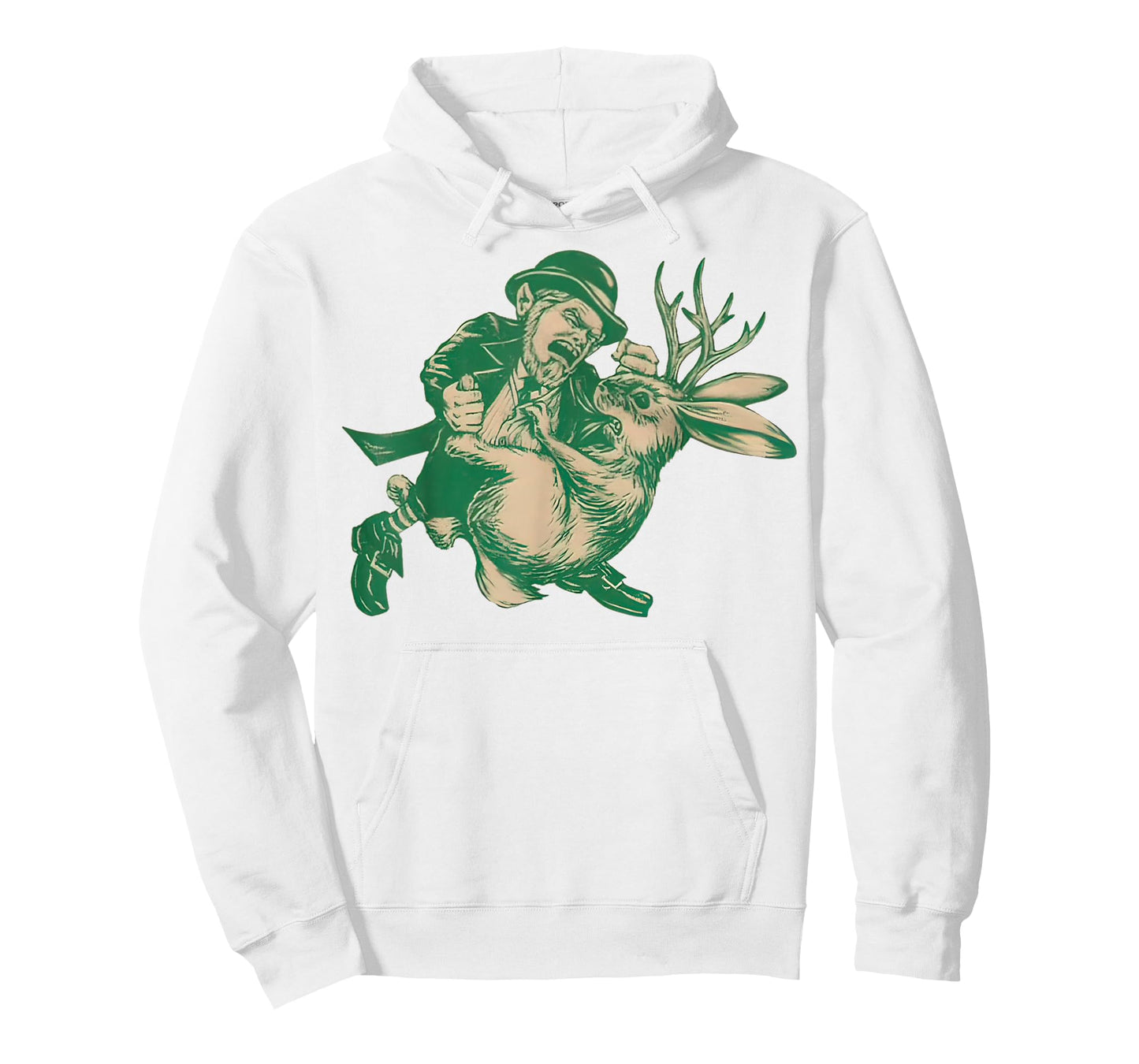 LEPRECHAUN Fighting JACKALOPE Funny Mythological Beasts T-Shirt