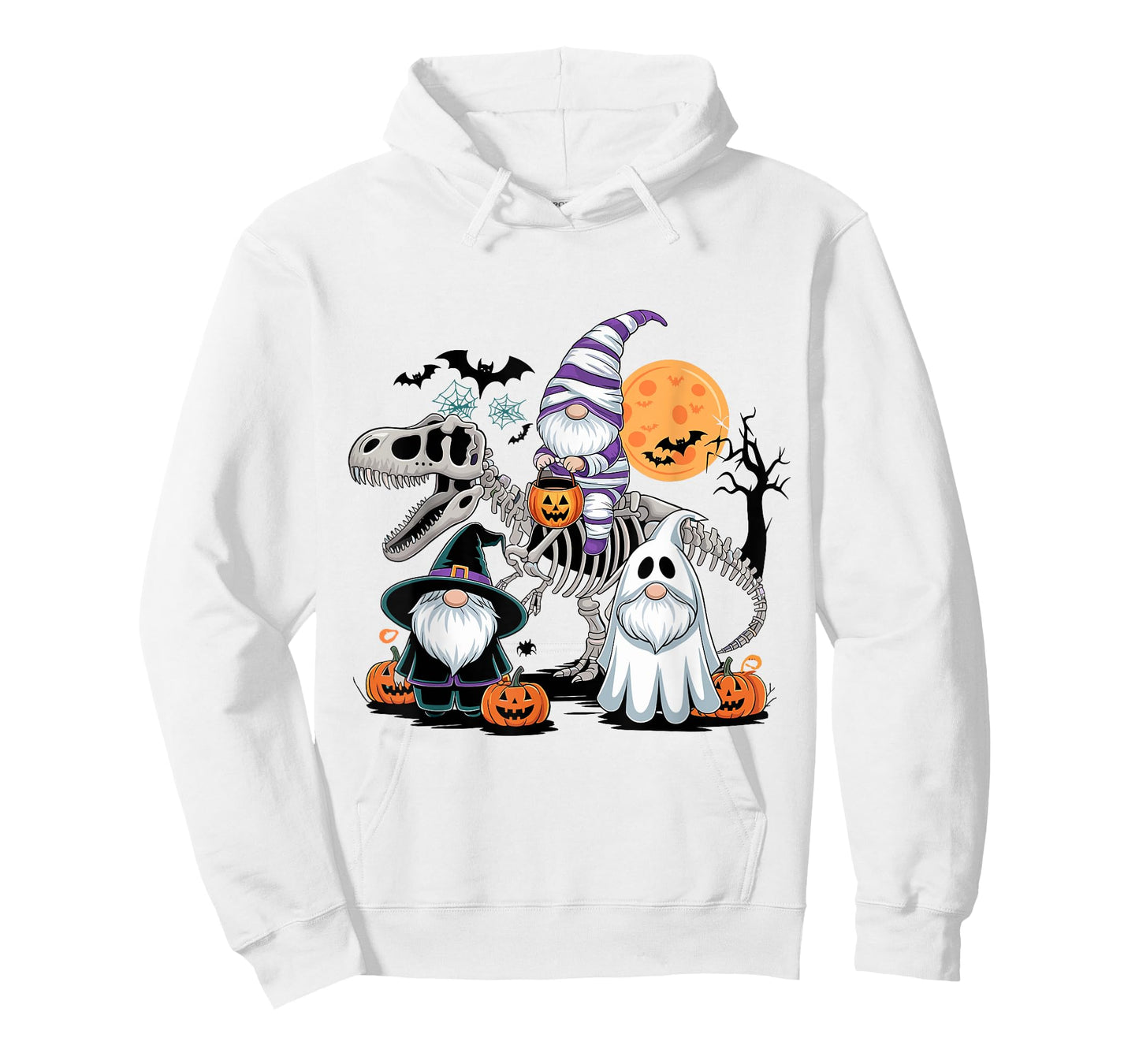Funny Mummy Gnome Riding Skeleton T-Rex with Ghost Gnomes T-Shirt