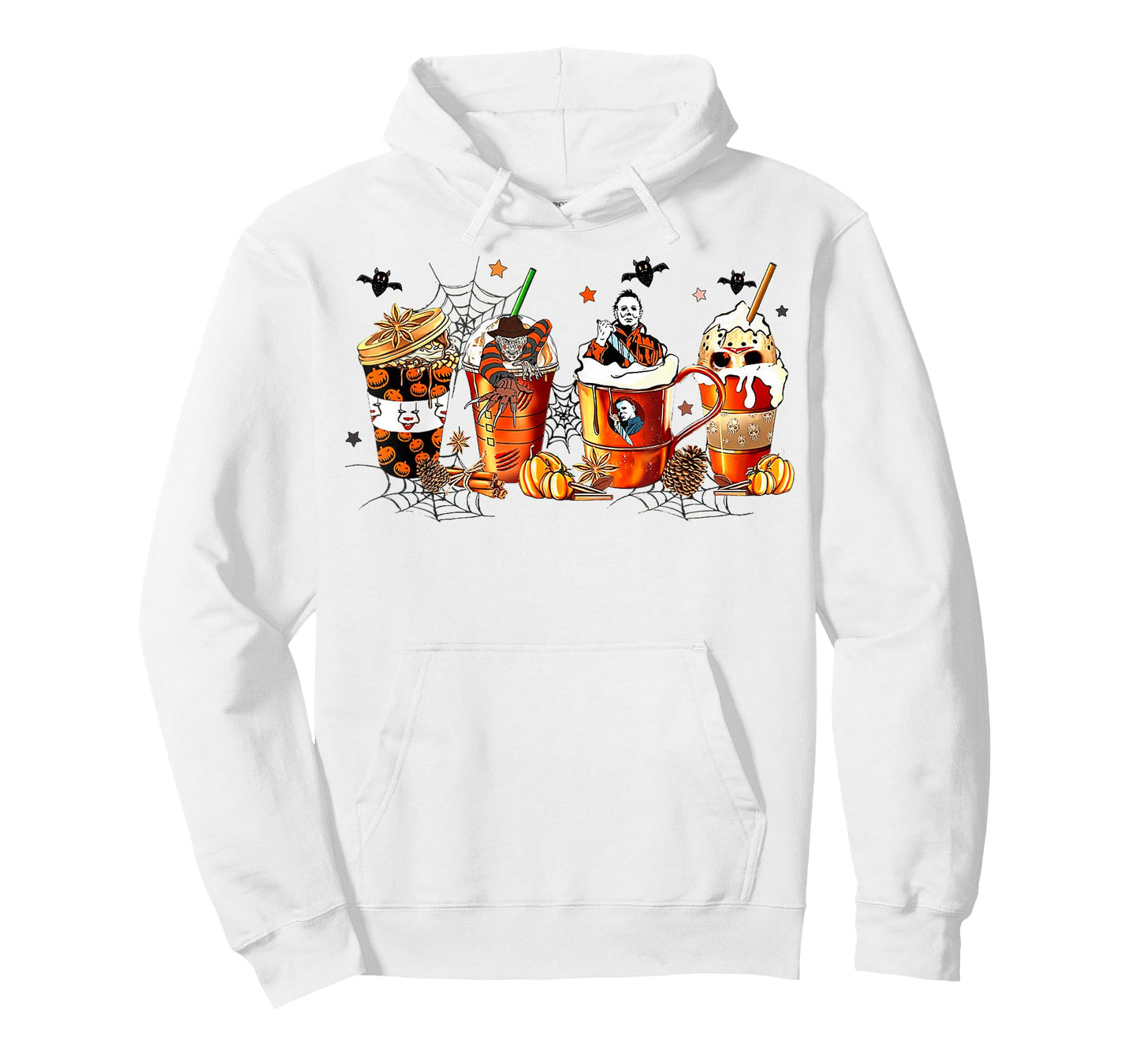 Vintage Halloween Horror Latte Coffee Cups Ghost Skeleton T-Shirt
