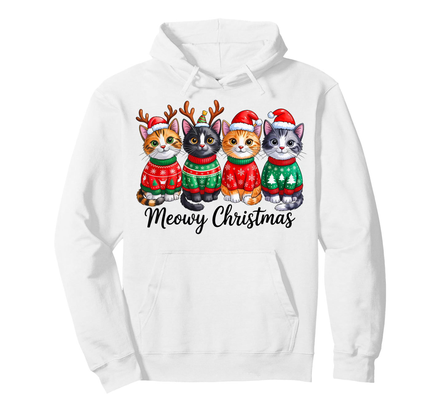 Meowy Christmas Cat Santa Reindeer Xmas Pajamas Cat Lover T-Shirt