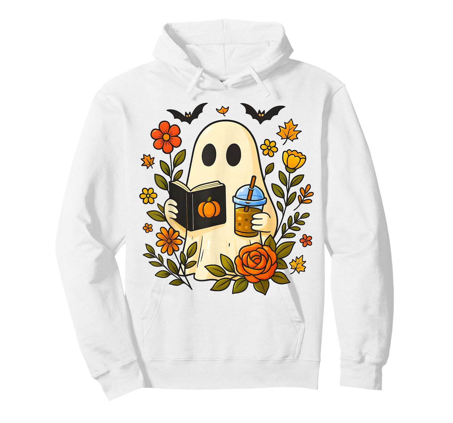Cute Ghost Reading Book with Coffee Halloween & Autumn Lover T-Shirt