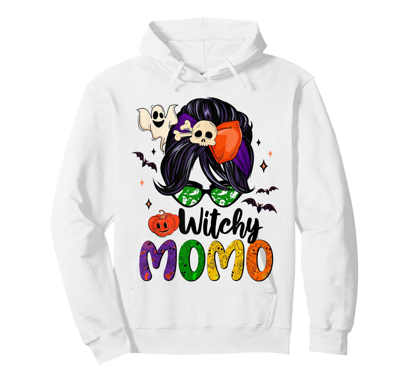 Witchy Momo Messy Bun Skull Pumpkin Halloween Spooky Season T-Shirt