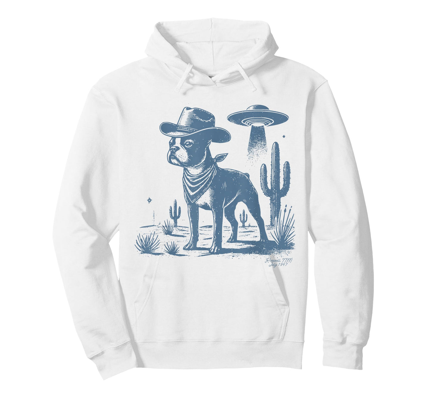 Boston Terrier UFO Cowboy Dog, Dog Mom, Dog Dad, Alien Dog T-Shirt