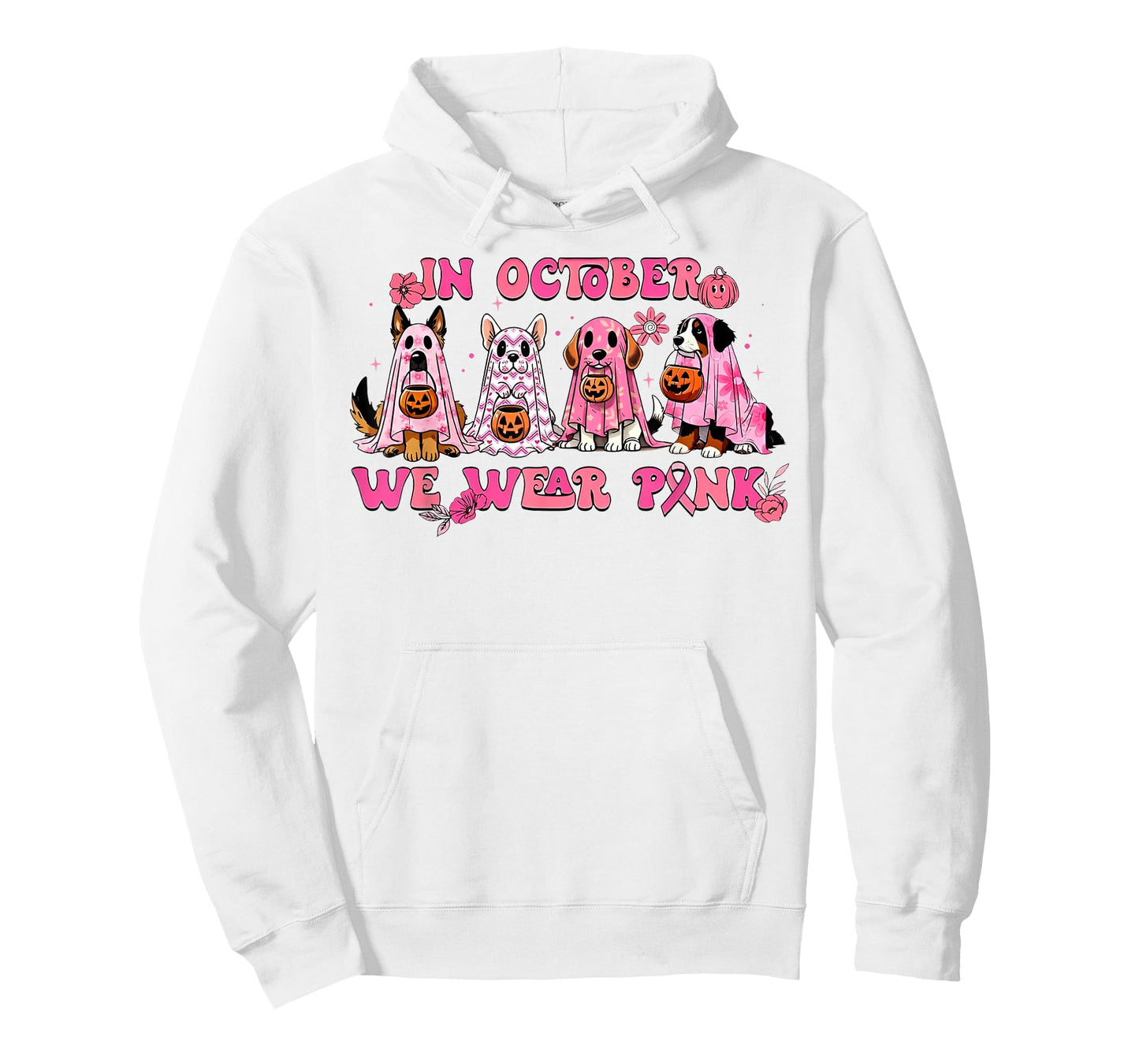 In October We Wear Pink Dog Ghost Breast Cancer Awareness T-Shirt