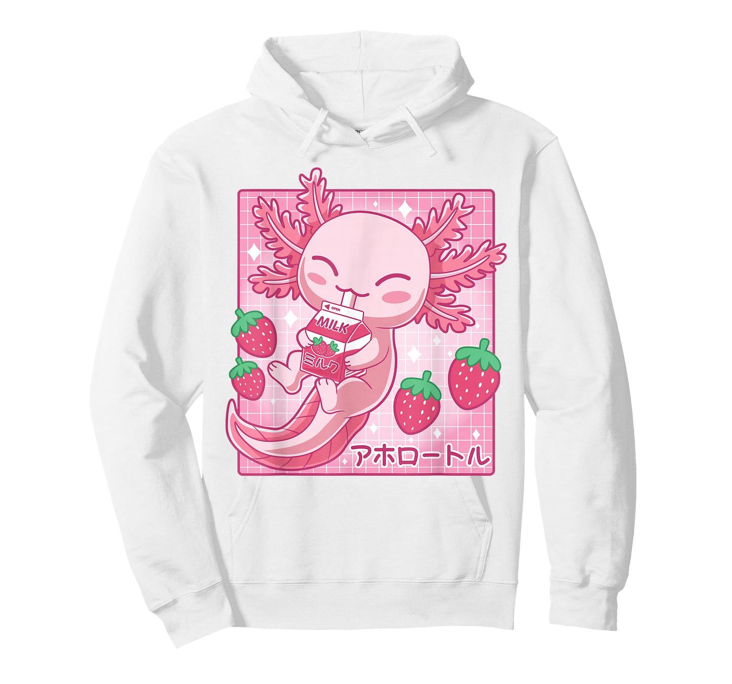 Kawaii Axolotl Strawberry Milk Japanese Anime Style T-Shirt